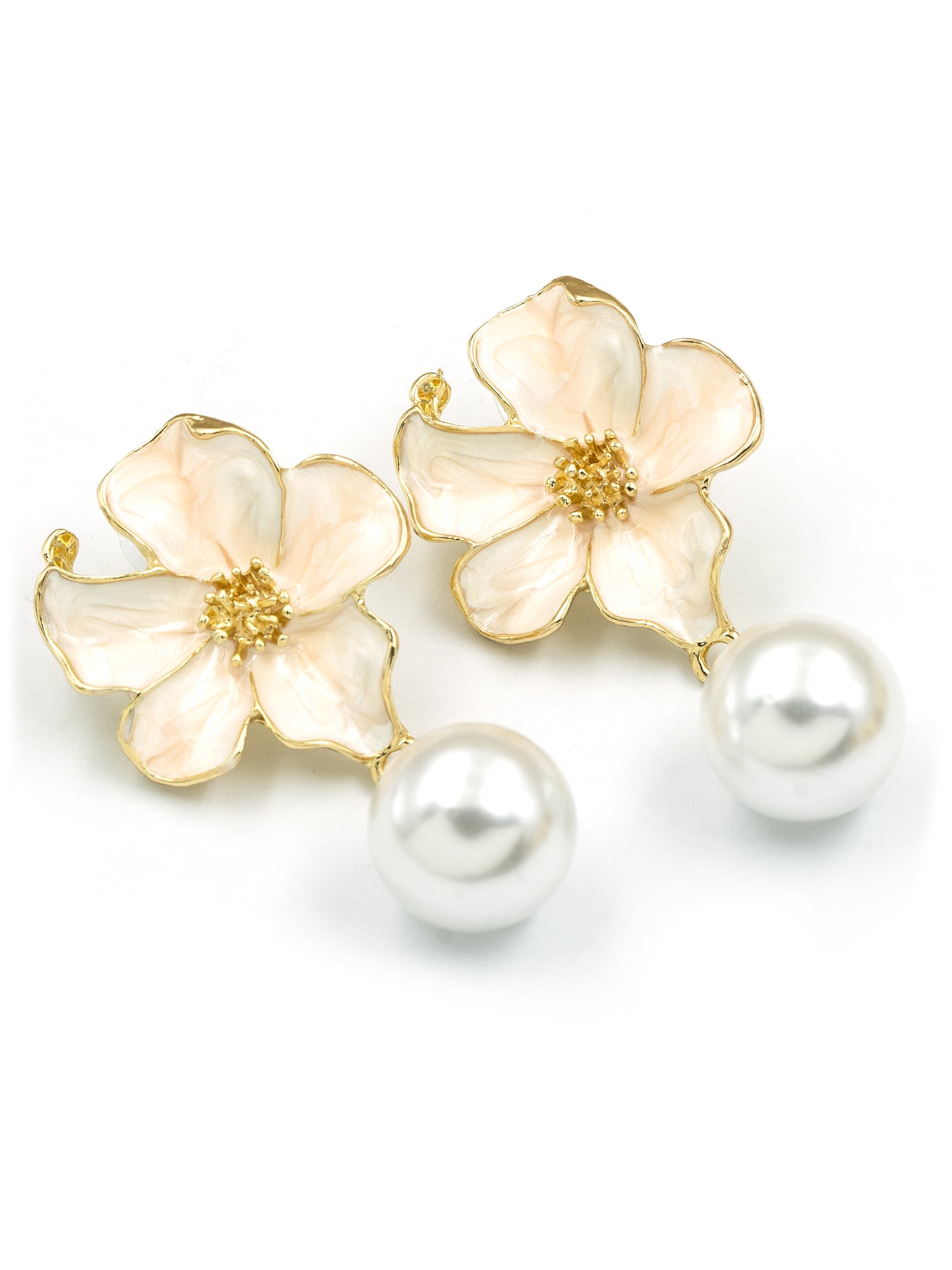 Artklim White Floral Pearl Drop Anti Tarnish Earrings