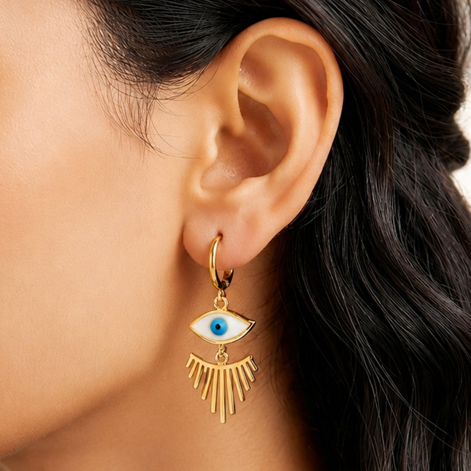 Artklim Blue Evil Eye Fringe Hoop Anti-Tarnish Earring