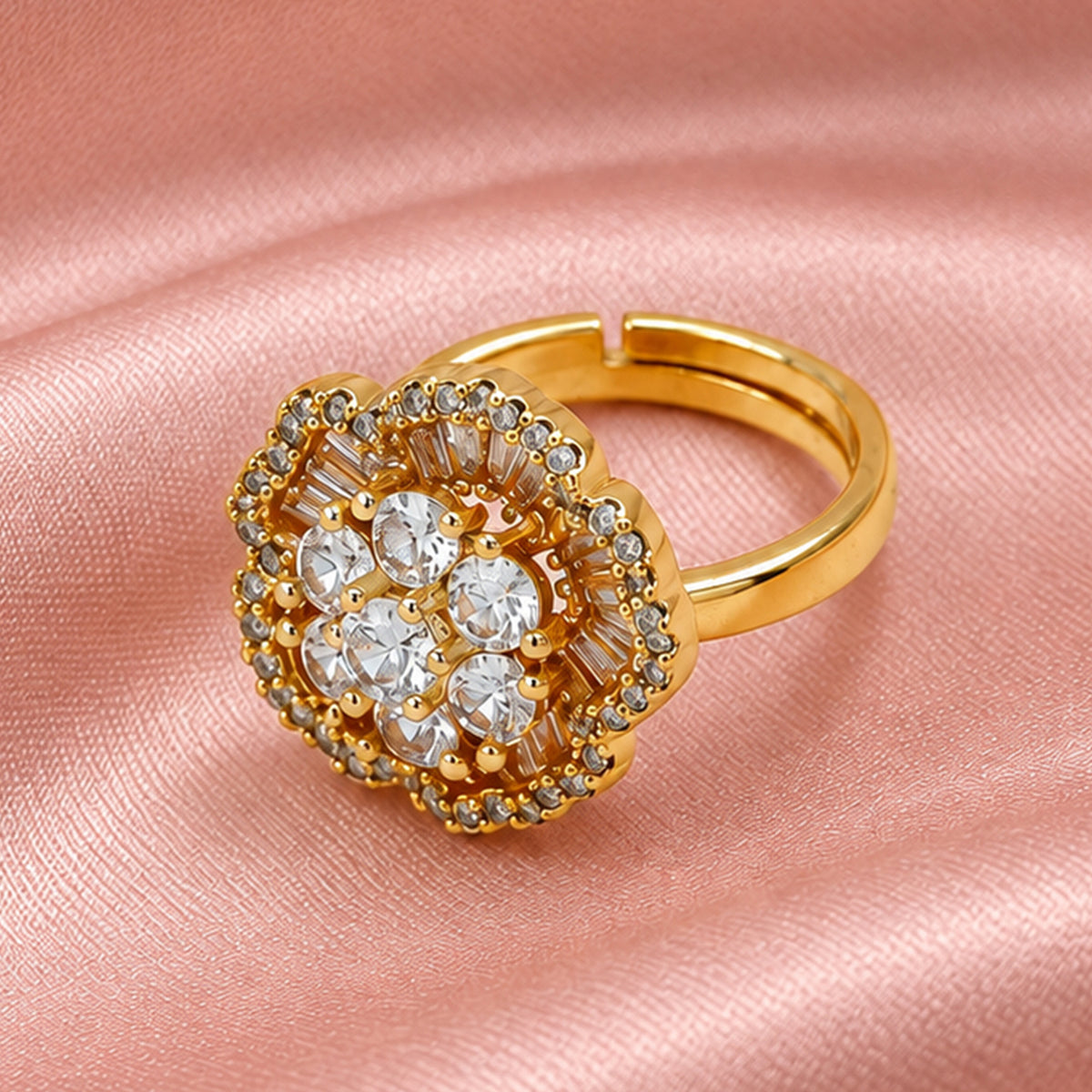 Artklim Floral Sparkle Gold-Tone Crystal Statement Anti-Tarnish Ring