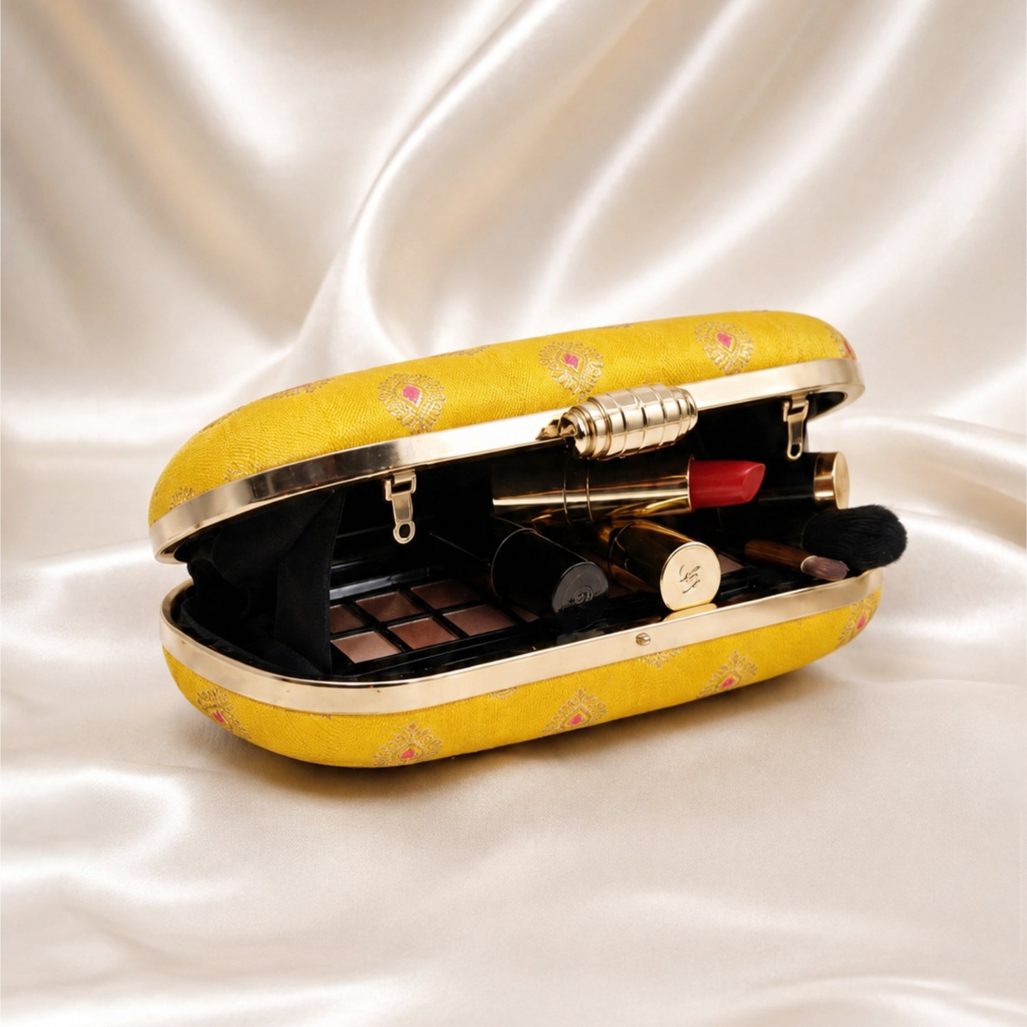 Yellow Brocade Fabric Party Clutch