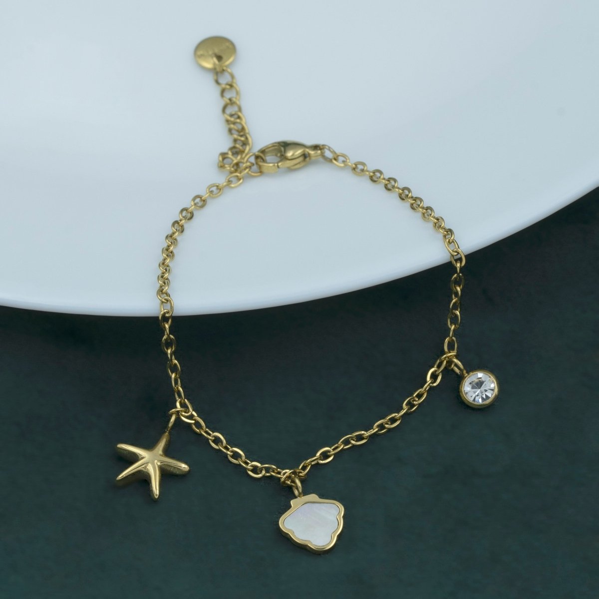 Artklim Gold Plated Starfish Shell And Star Charms Bracelet