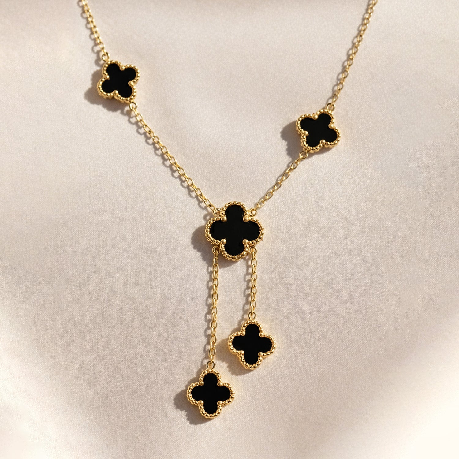 Artklim Gold-Plated Elegant Black Floral Drop Anti-Tarnish Necklace