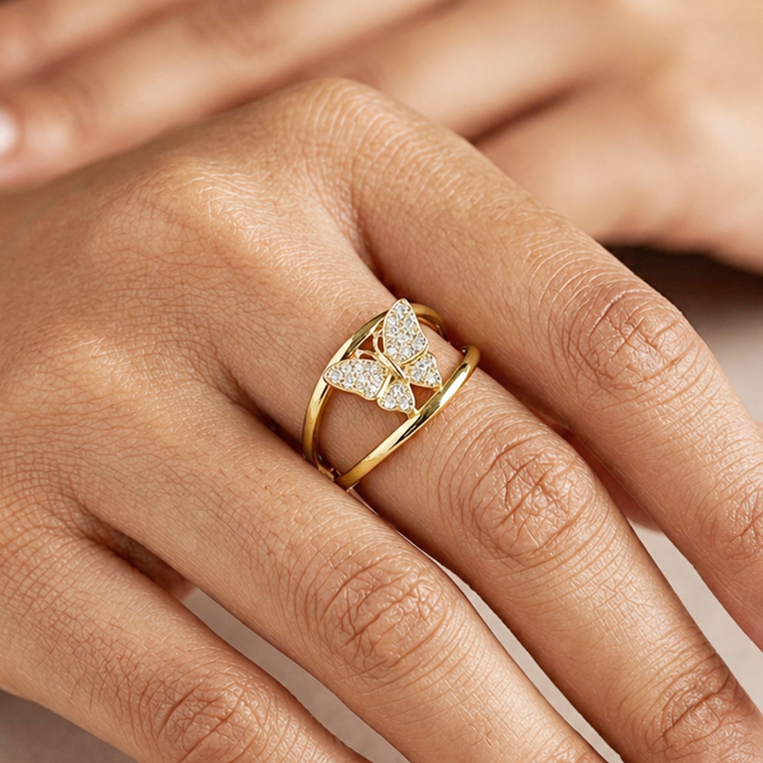 Artklim Gold Butterfly Crystal Wings  Anti-Tarnish Ring