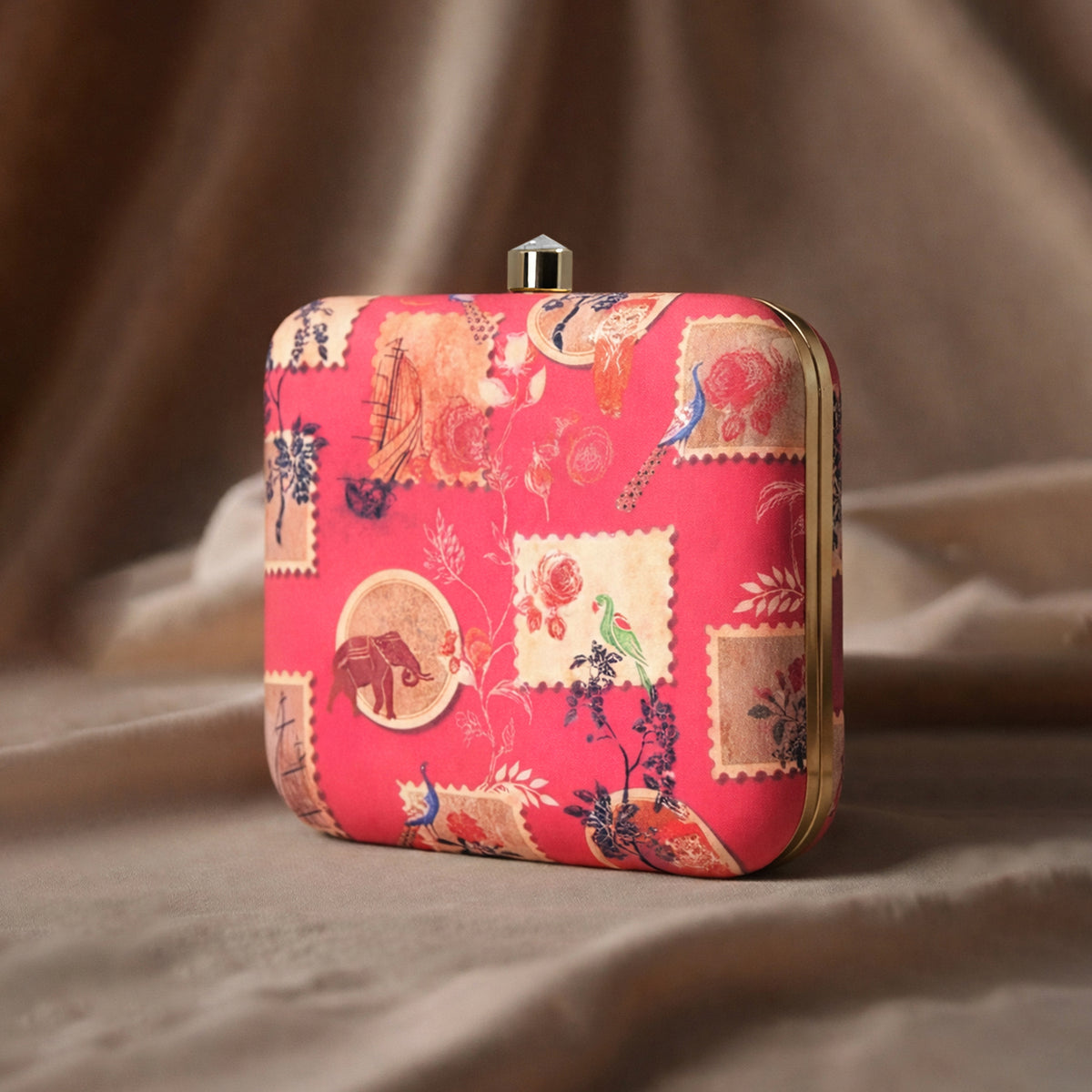 Artklim Vintage Postage Print Designer Chain Clutch