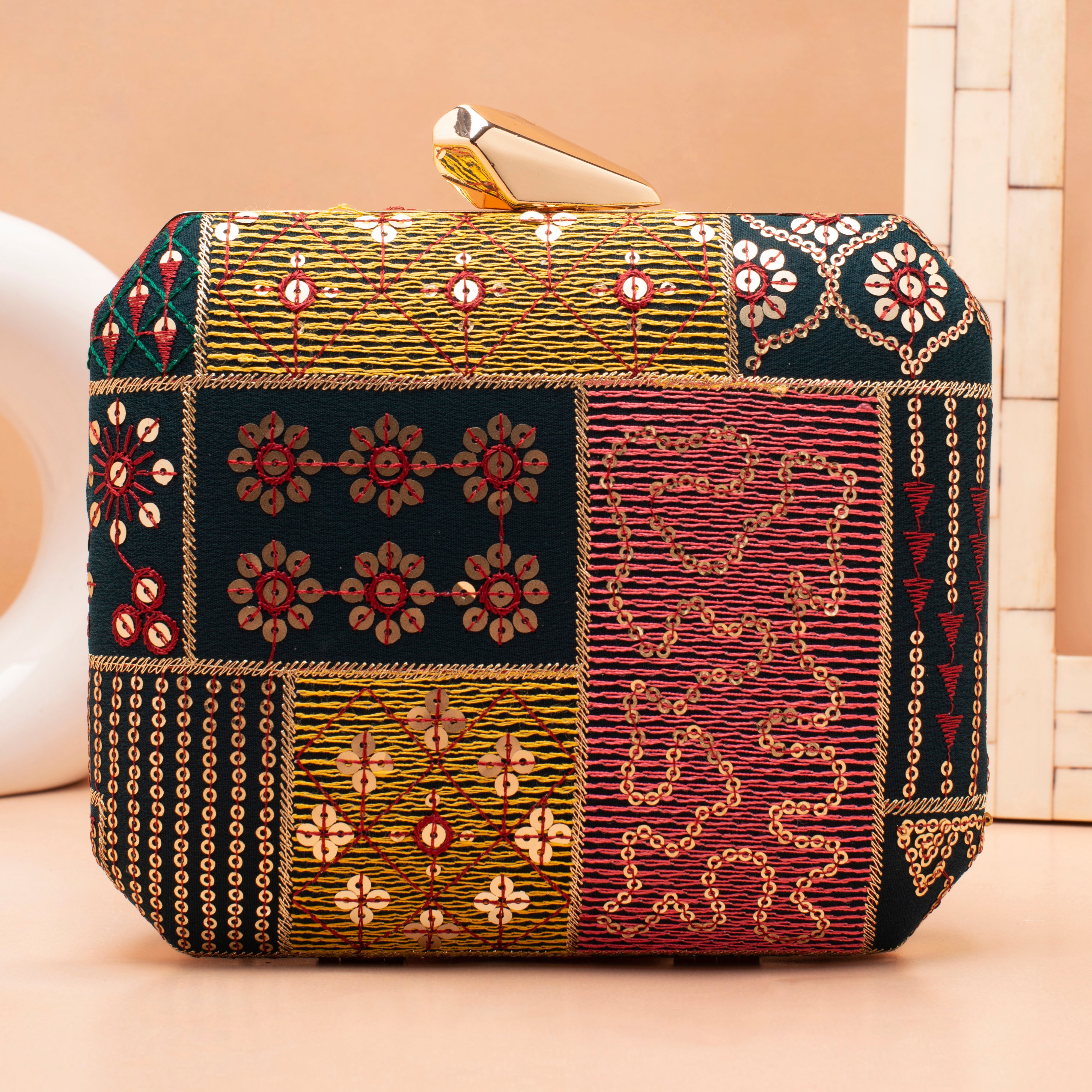 Artklim Black Based Sequins And Threadwork Embroidery Clutch