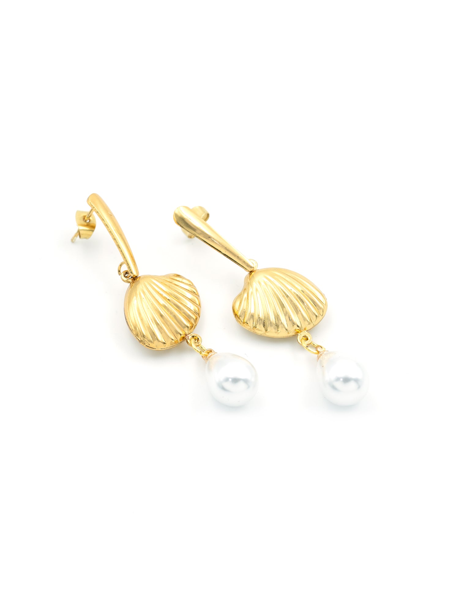 Artklim Gold Shell Pearl Drop Earrings