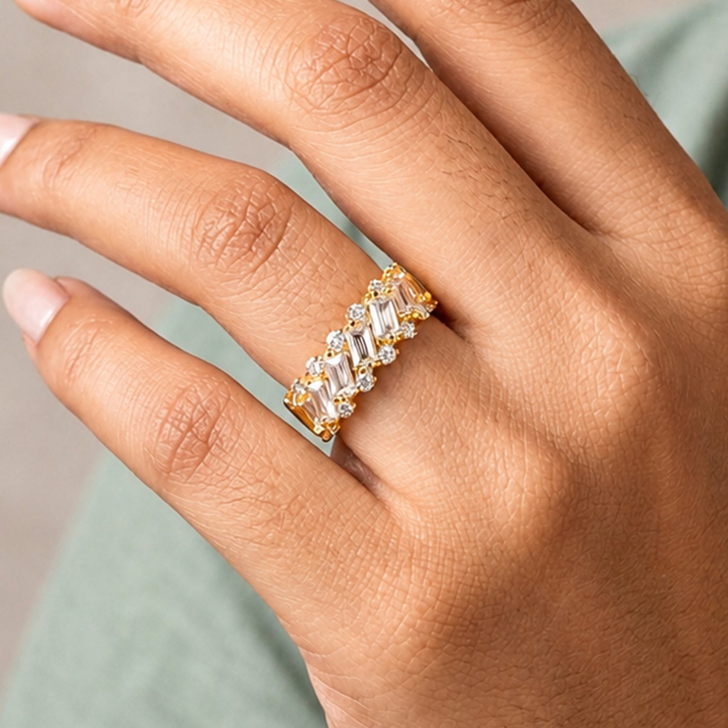 Artklim Elegant Crystal Bar Gold Band  Anti-Tarnish Ring