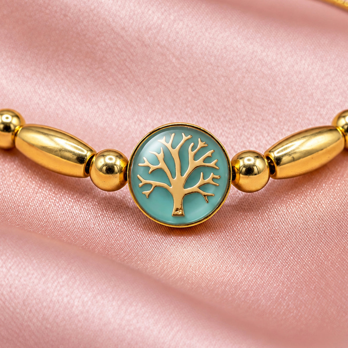 Artklim Luxe Tree of Life Turquoise Charm Gold-Tone Anti-Tarnish Bracelet