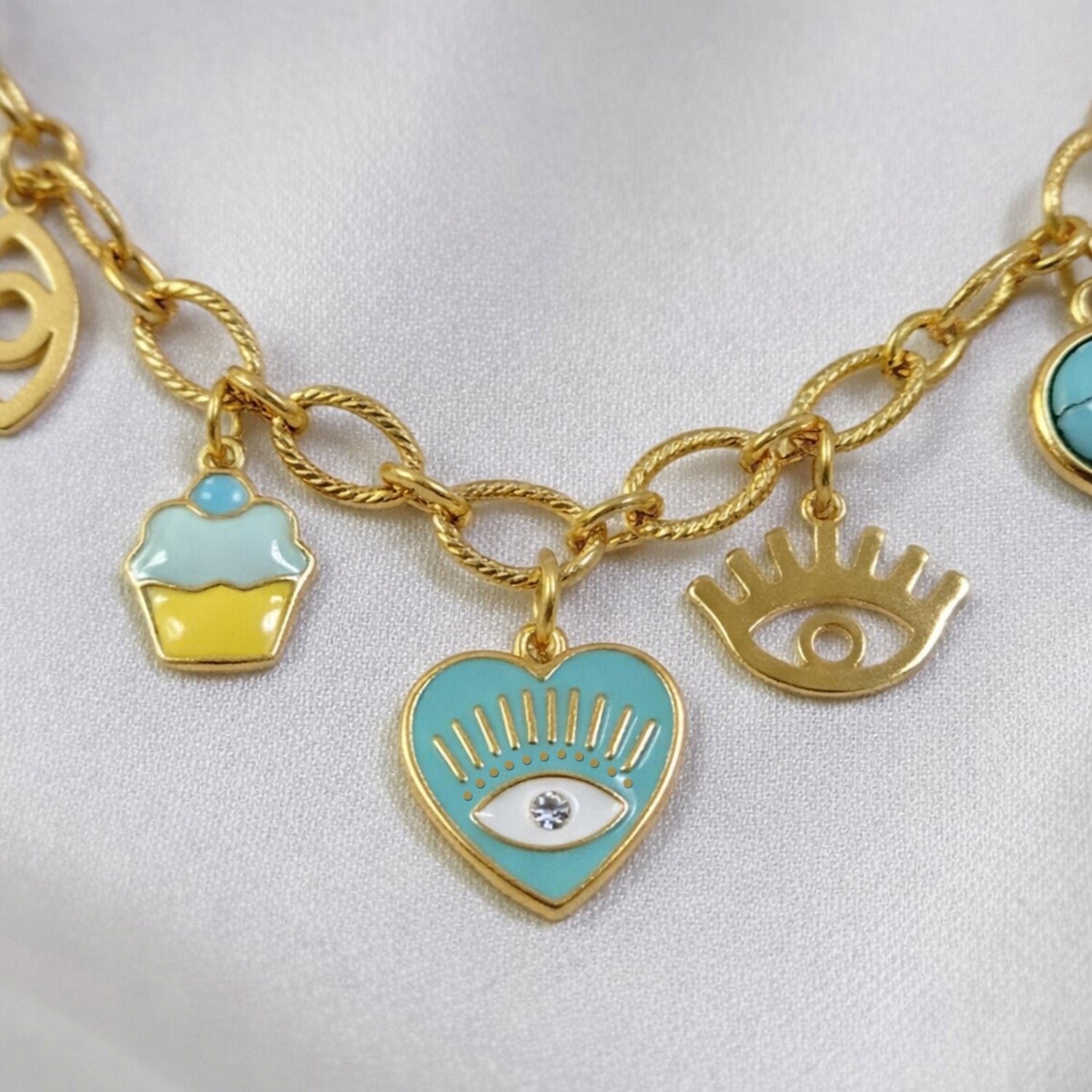 Artklim Gold-Plated Turquoise & Pearl Charm Anti-Tarnish Pendant Necklace