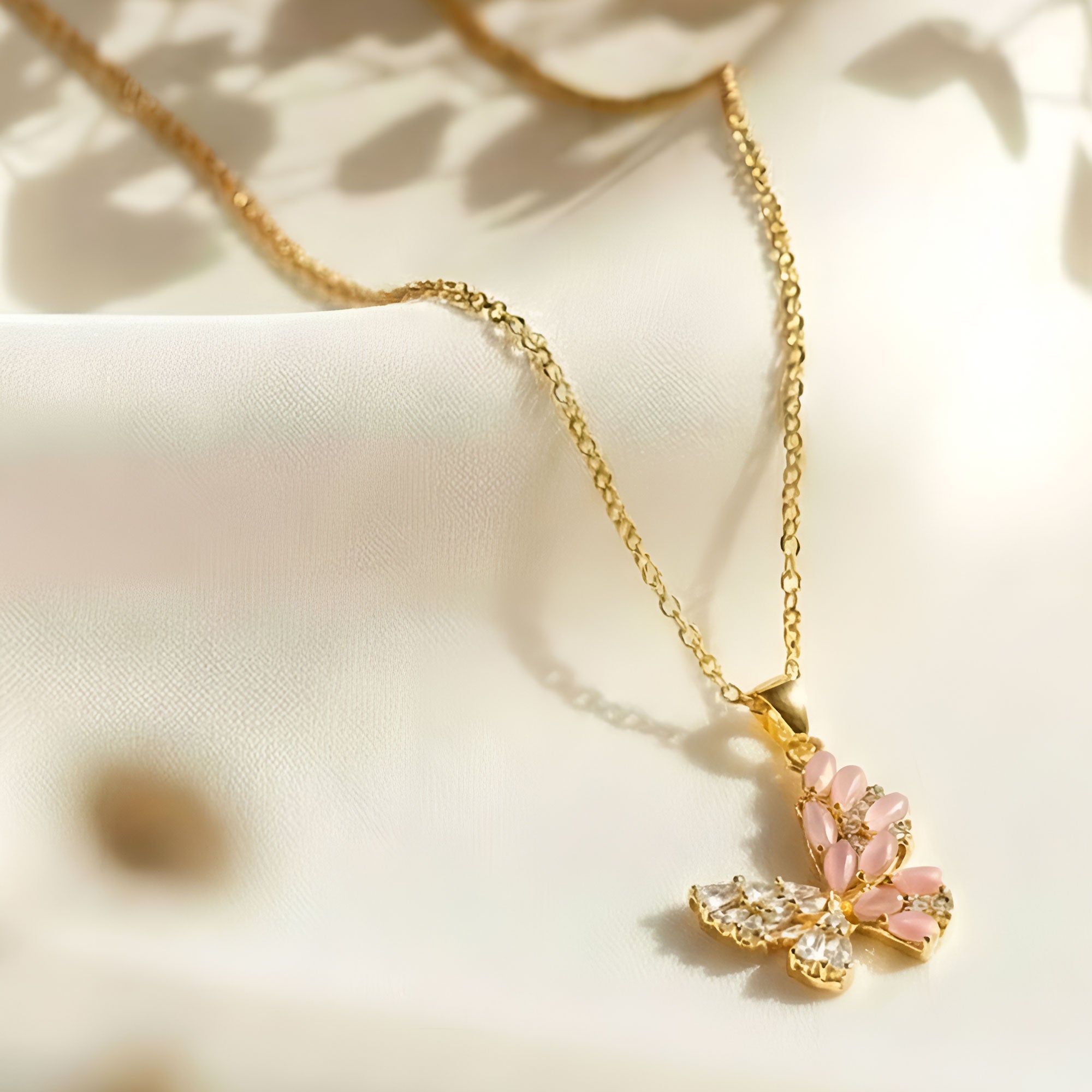 Artklim Gold-Plated Blush Crystal Butterfly Anti-Tarnish Pendant Necklace