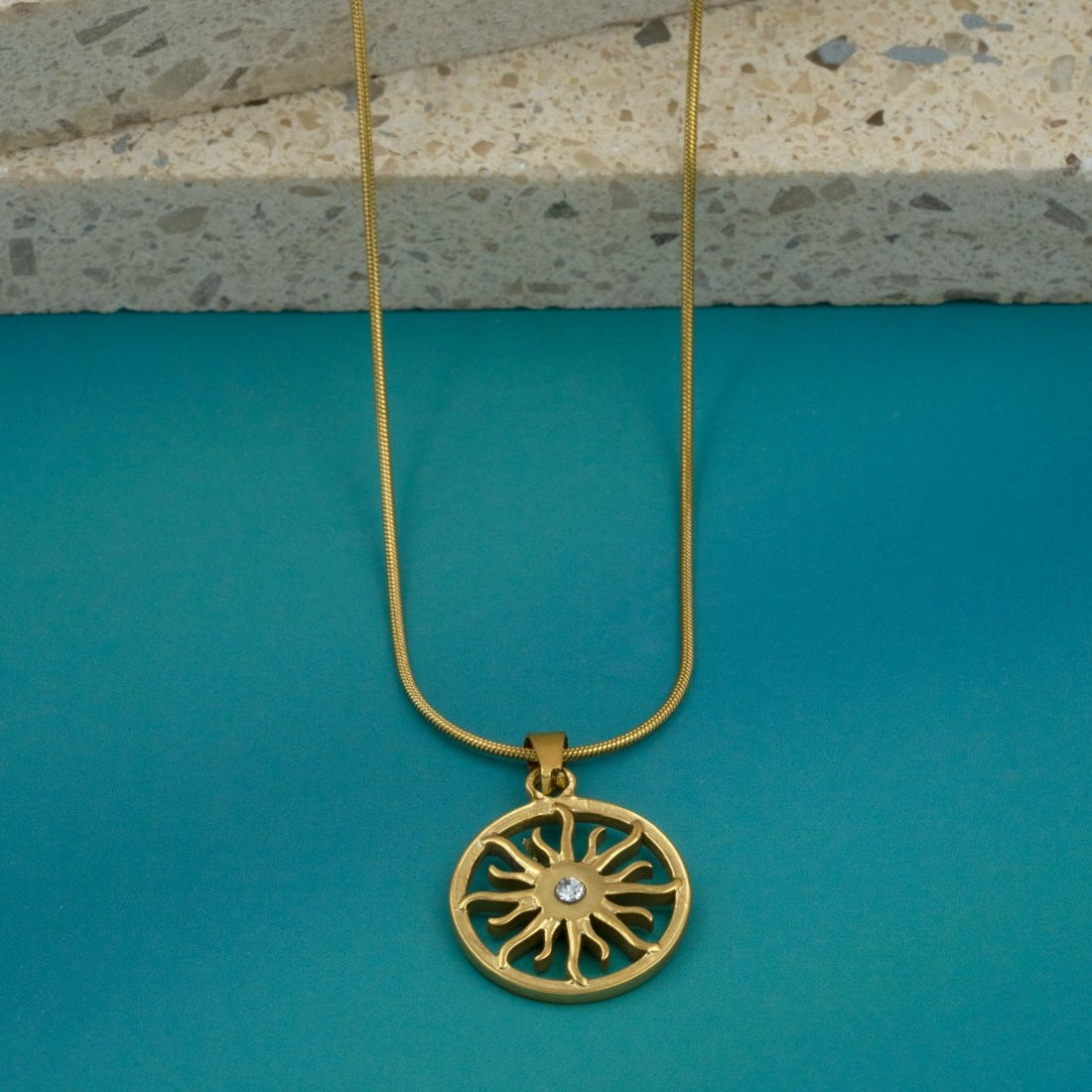Artklim Gold Plated Radiant Sun Pendant Necklace