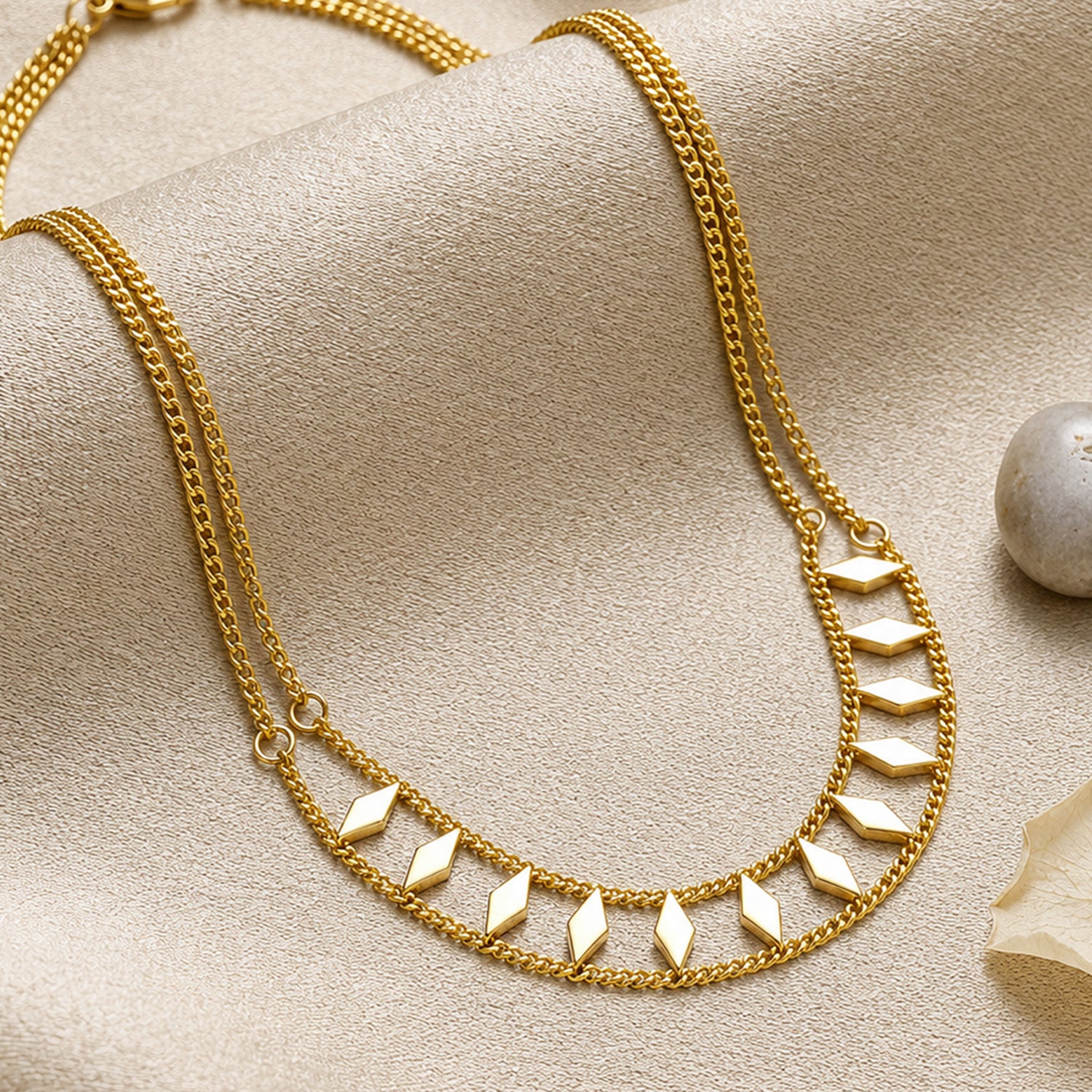 Artklim Geometric Pearl Layered Anti-Tarnish Pendant Necklace