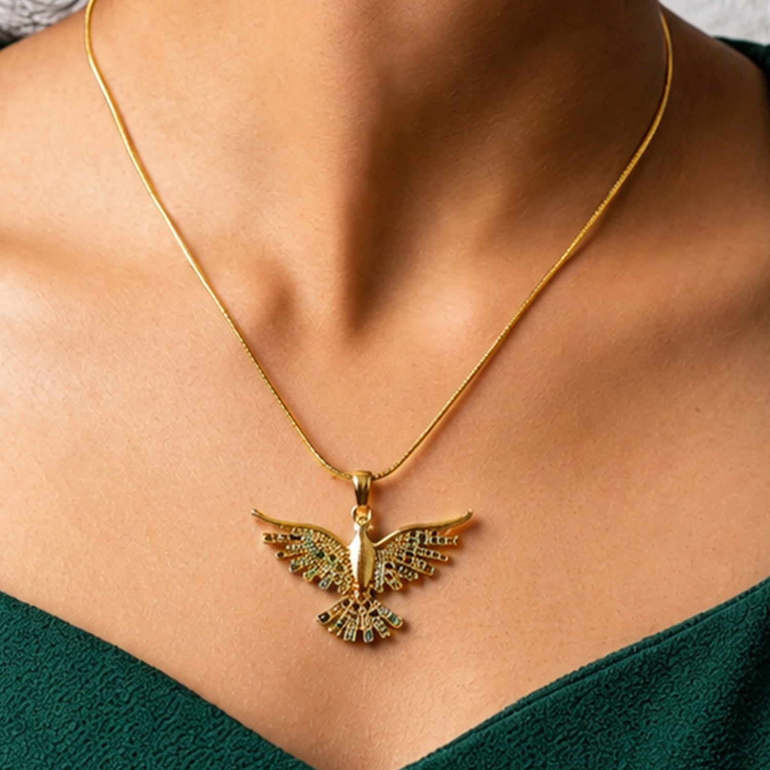 Artklim Multicolor Crystal Eagle Anti-Tarnish Pendant Necklace