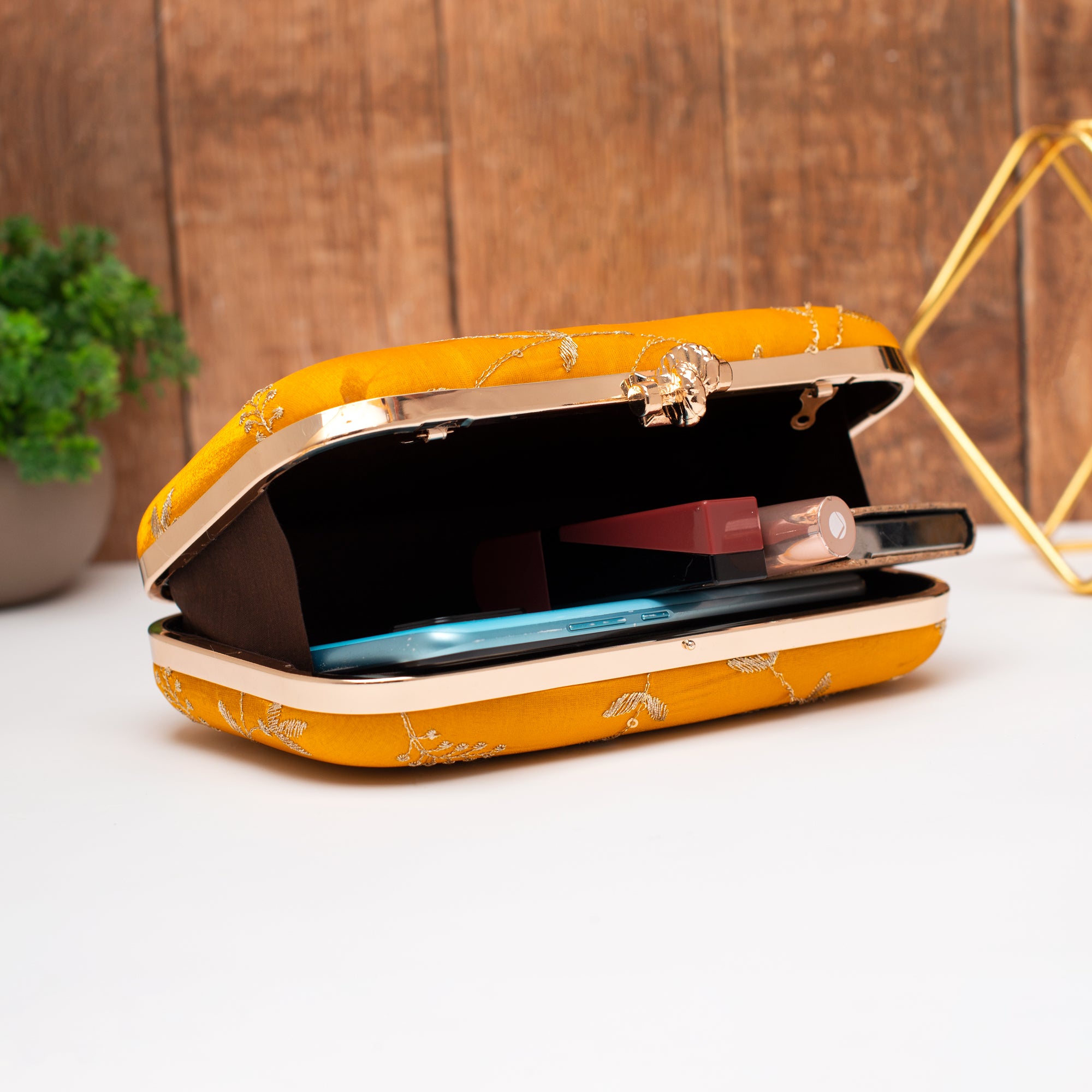 Artklim Royal Mustard Gold Blossom Clutch