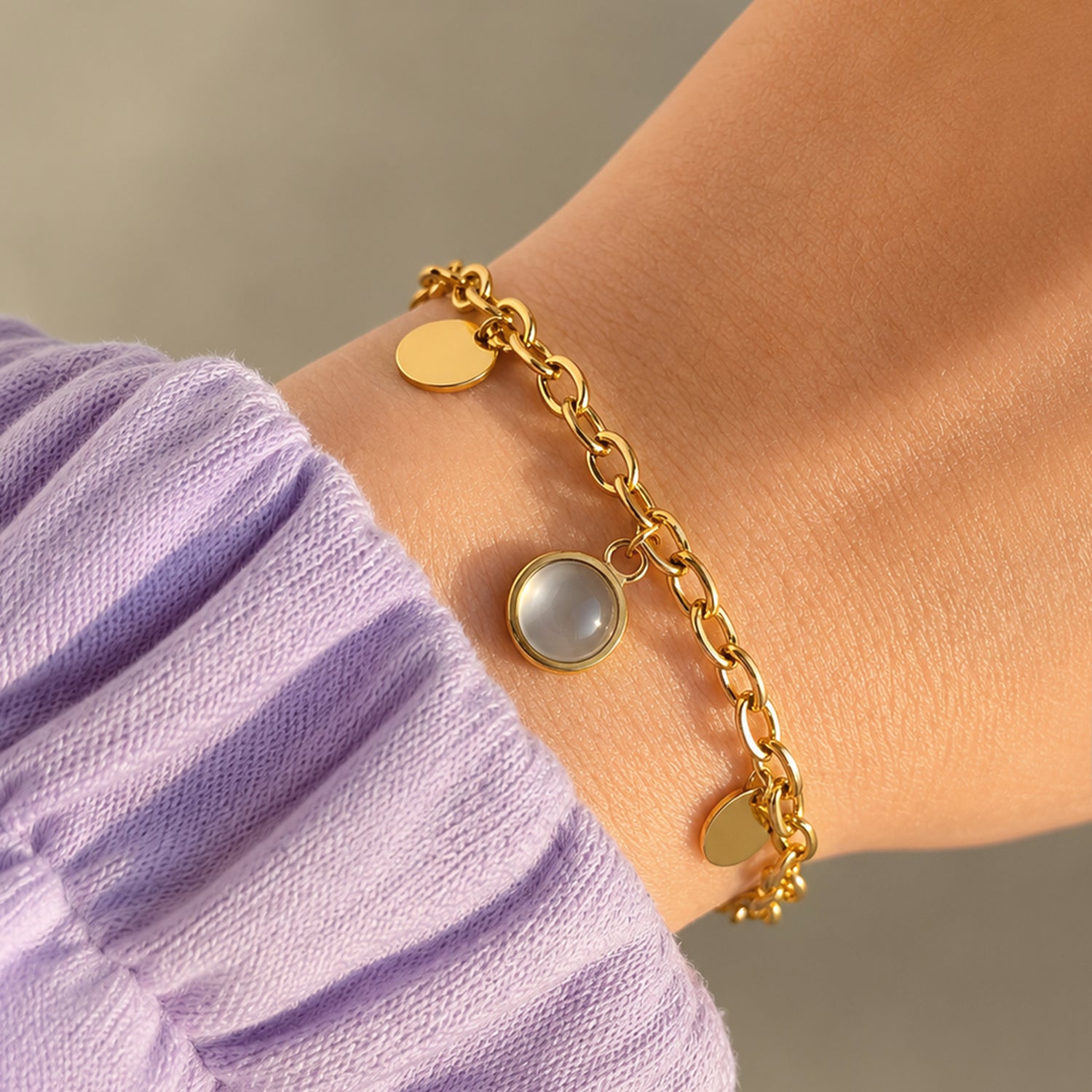 Artklim Minimalist Gold Coin & Pearl Charm Anti-Tarnish Bracelet