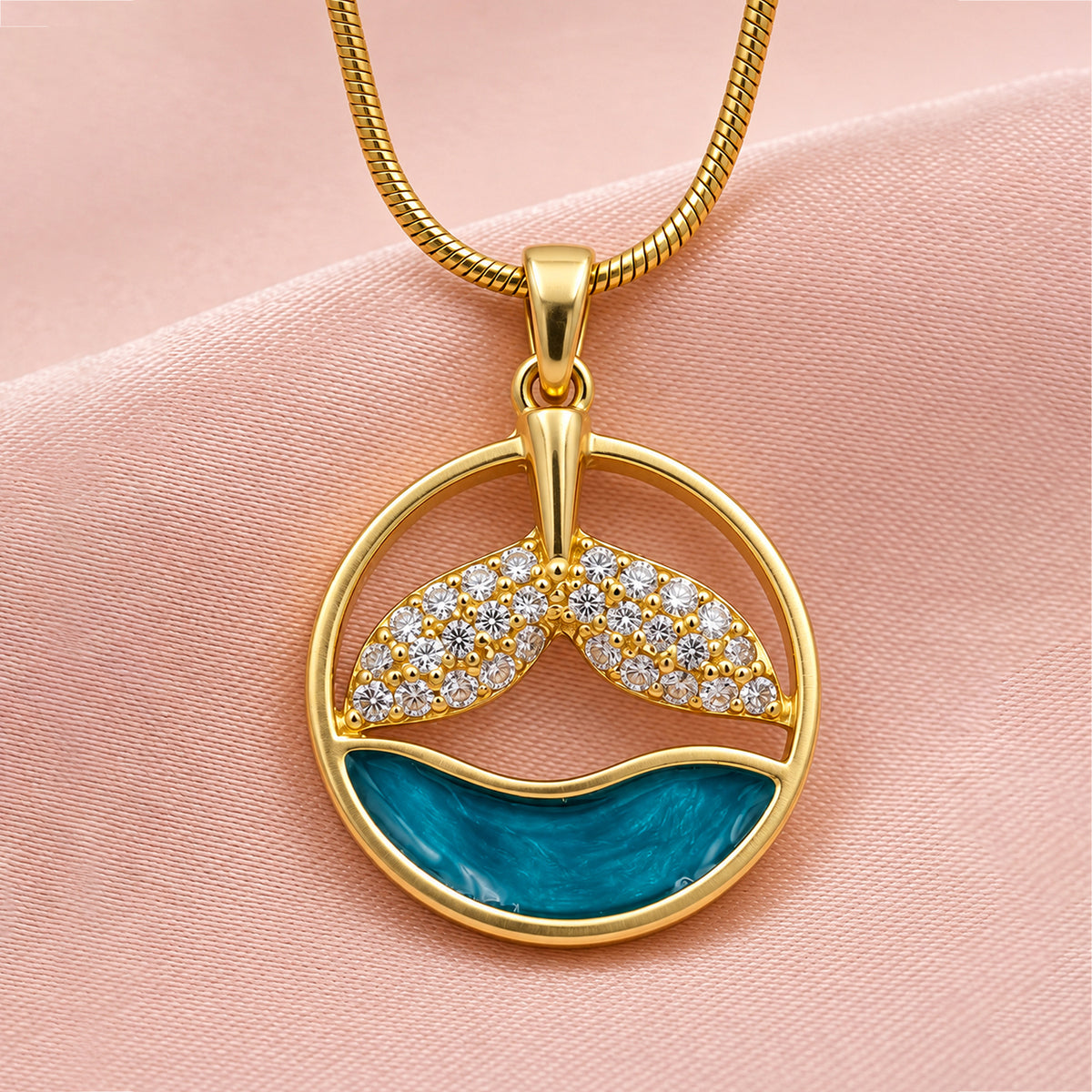 Artklim Elegant Mermaid Tail Crystal Cut Anti-Tarnish Pendant Necklace