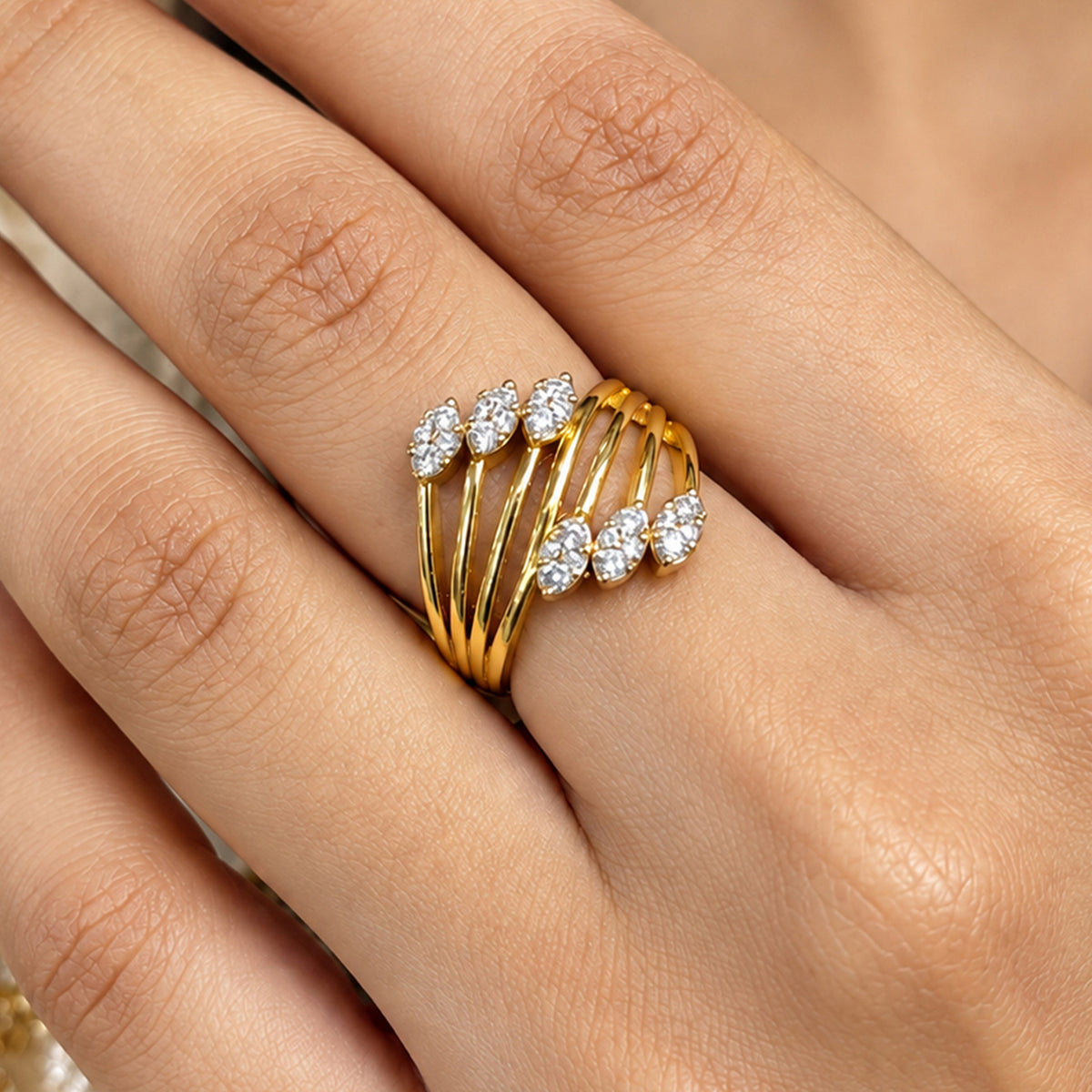 Artklim Glamorous Floral Crystal Statement Gold-Tone Anti-Tarnish Ring