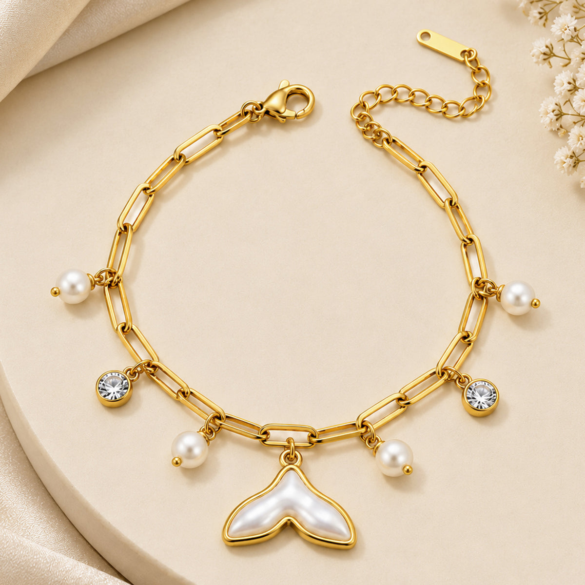 Artklim Luxe Pearl Mermaid Tail Gold-Tone Anti-Tarnish Bracelet