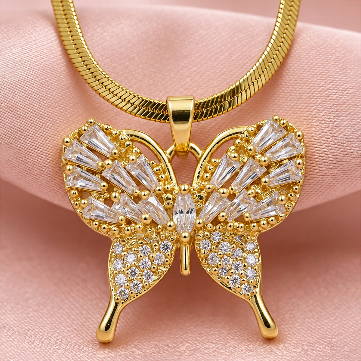 Artklim Elegant Butterfly Crystal Gold Anti-Tarnish Pendant Necklace