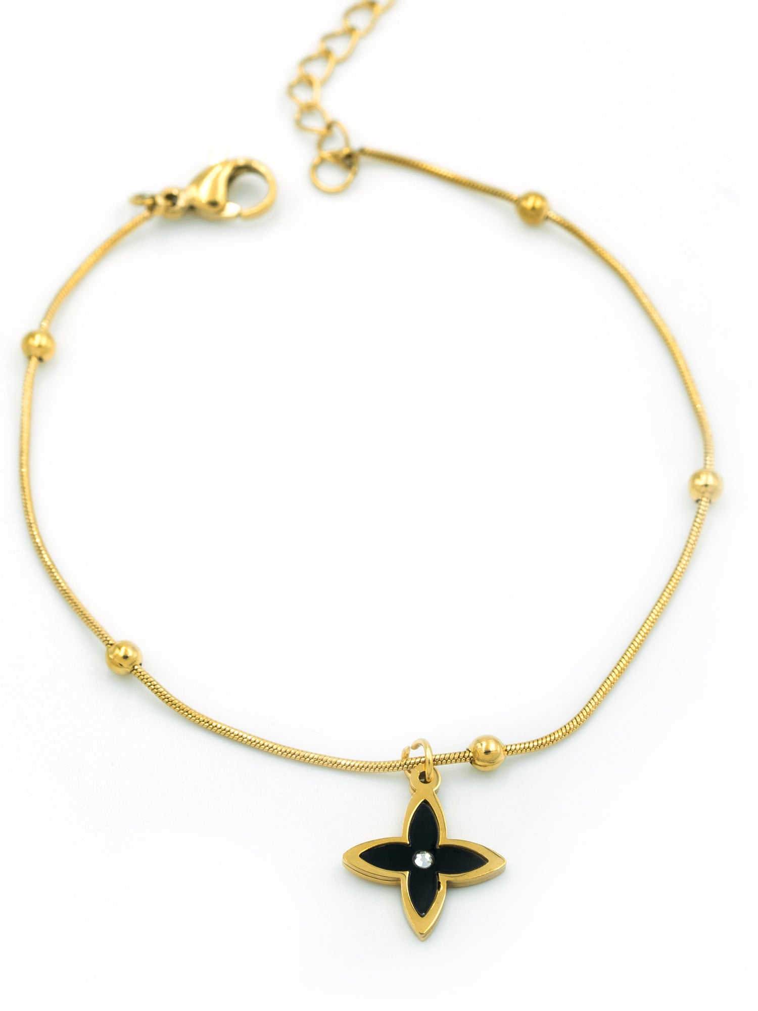 Artklim Gold Plated Anti Tarnish Black Clover Charm Bracelet