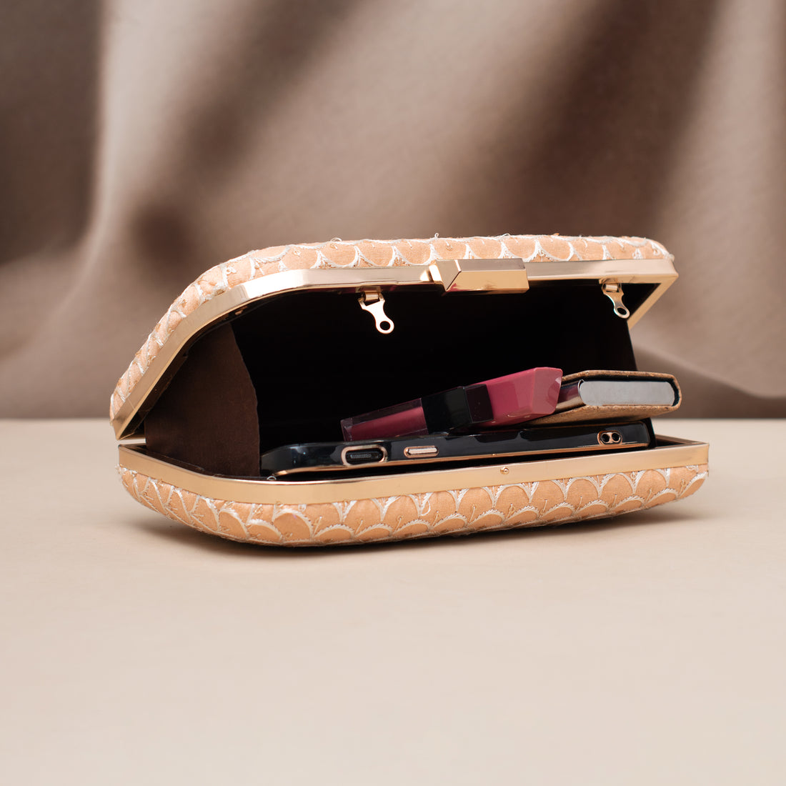 Artklim Golden Scallop Luxe Embroidered Clutch