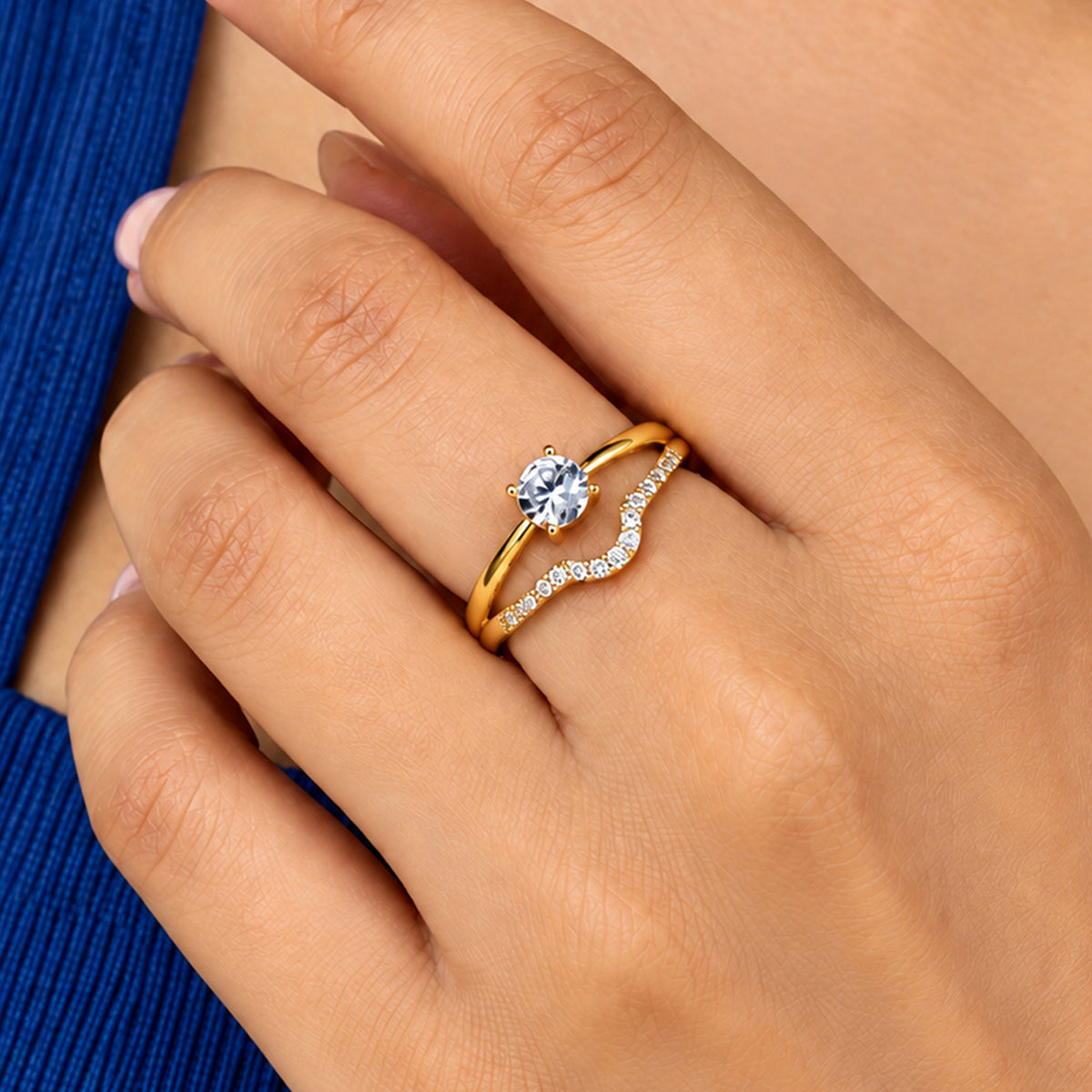 Artklim Dainty Twisted Crystal Gold-Tone Anti-Tarnish Ring