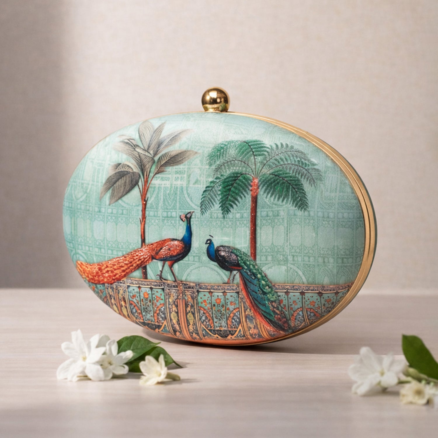 Peacock Pattern Oval Clutch