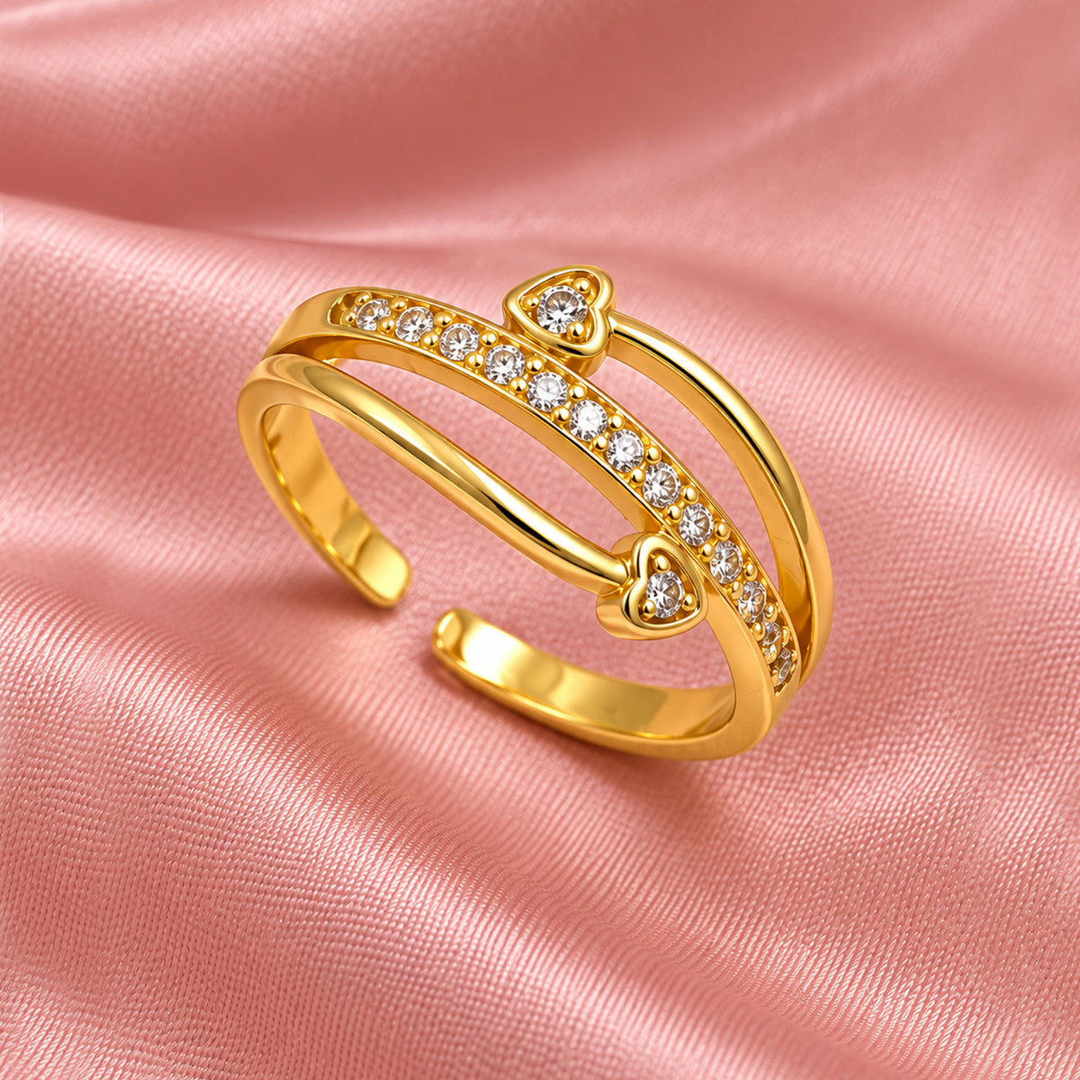 Artklim Elegant Heart-Accent Crystal Gold-Tone Anti-Tarnish Ring
