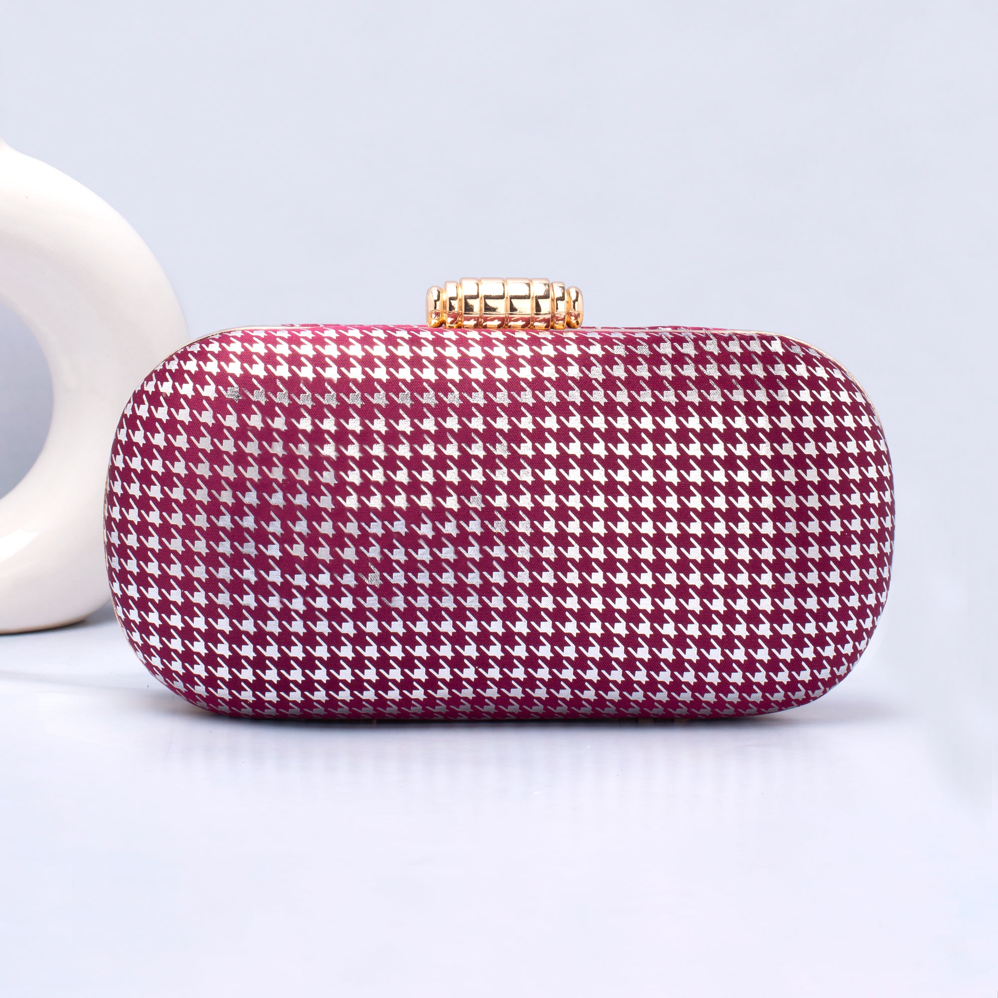 Artklim Purple And Silver Shiny Fabric Capsule Clutch