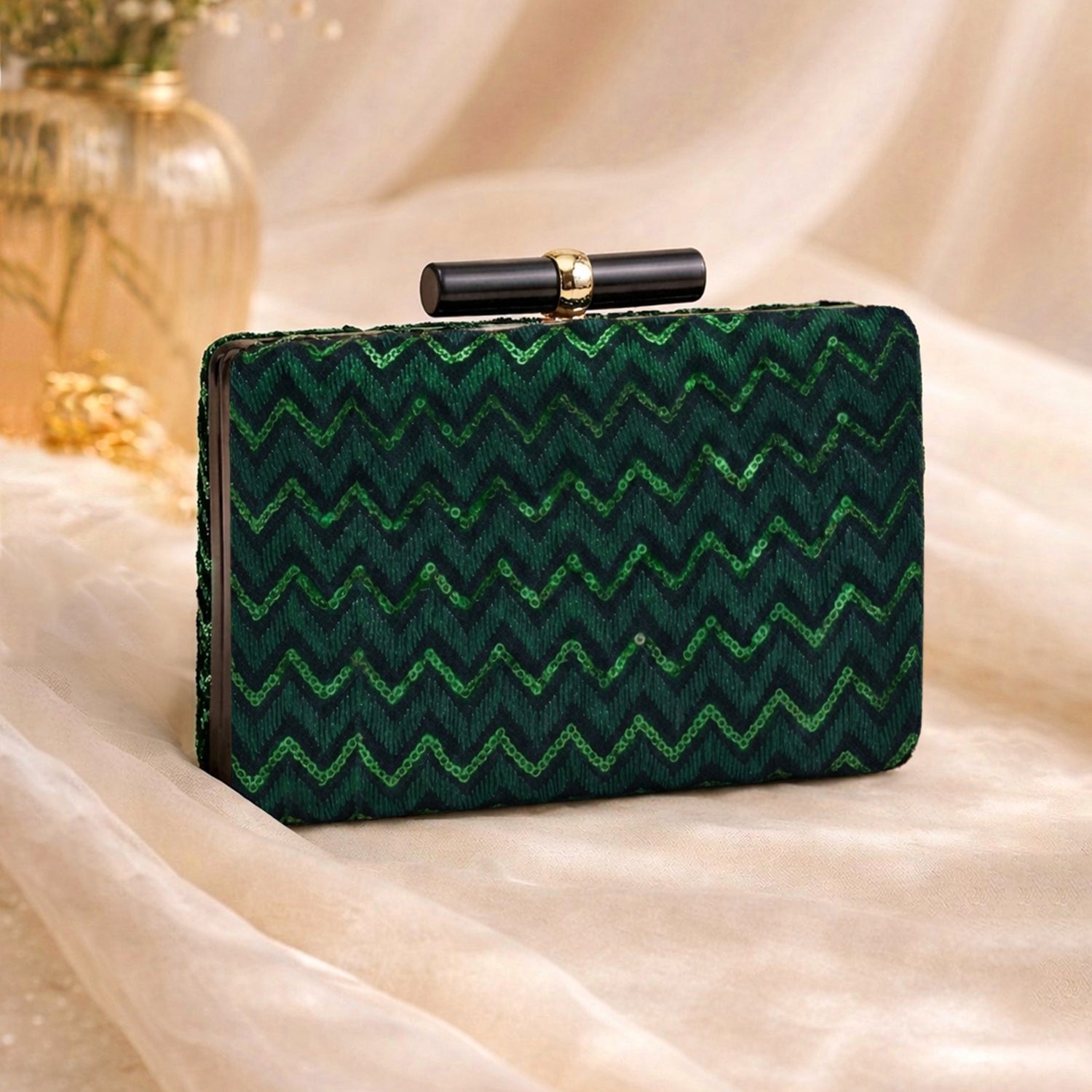 Artklim Green Designer Embroidred Clutch