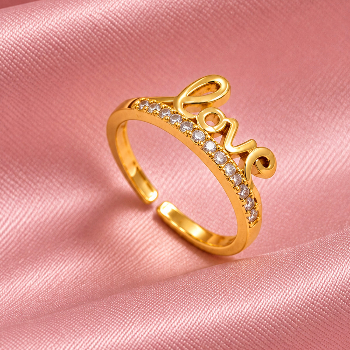 Artklim Elegant Love Letter Crystal Gold-Tone Statement Anti-Tarnish Ring