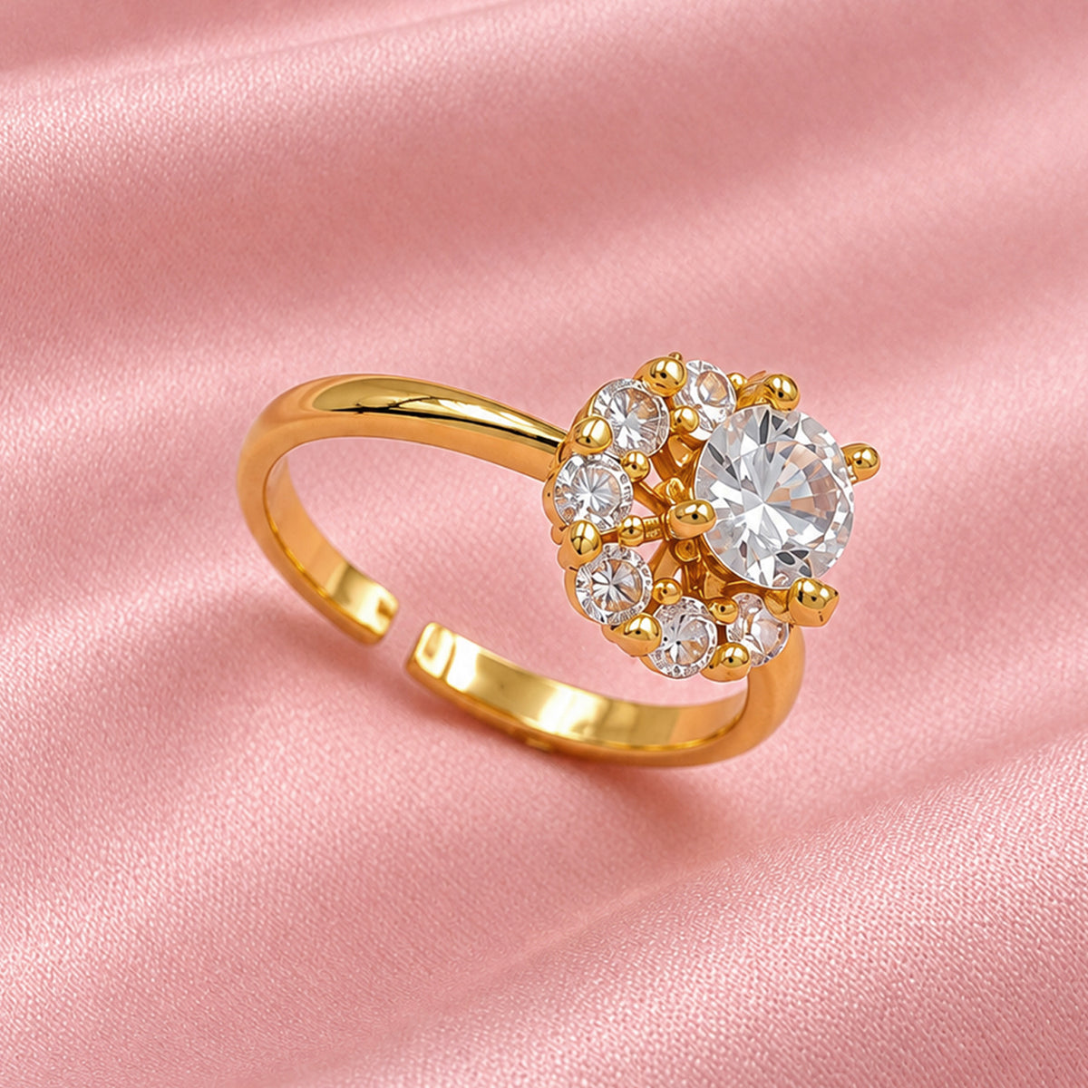 Artklim Classic Solitaire Crystal Gold-Tone Statement Anti-Tarnish Ring