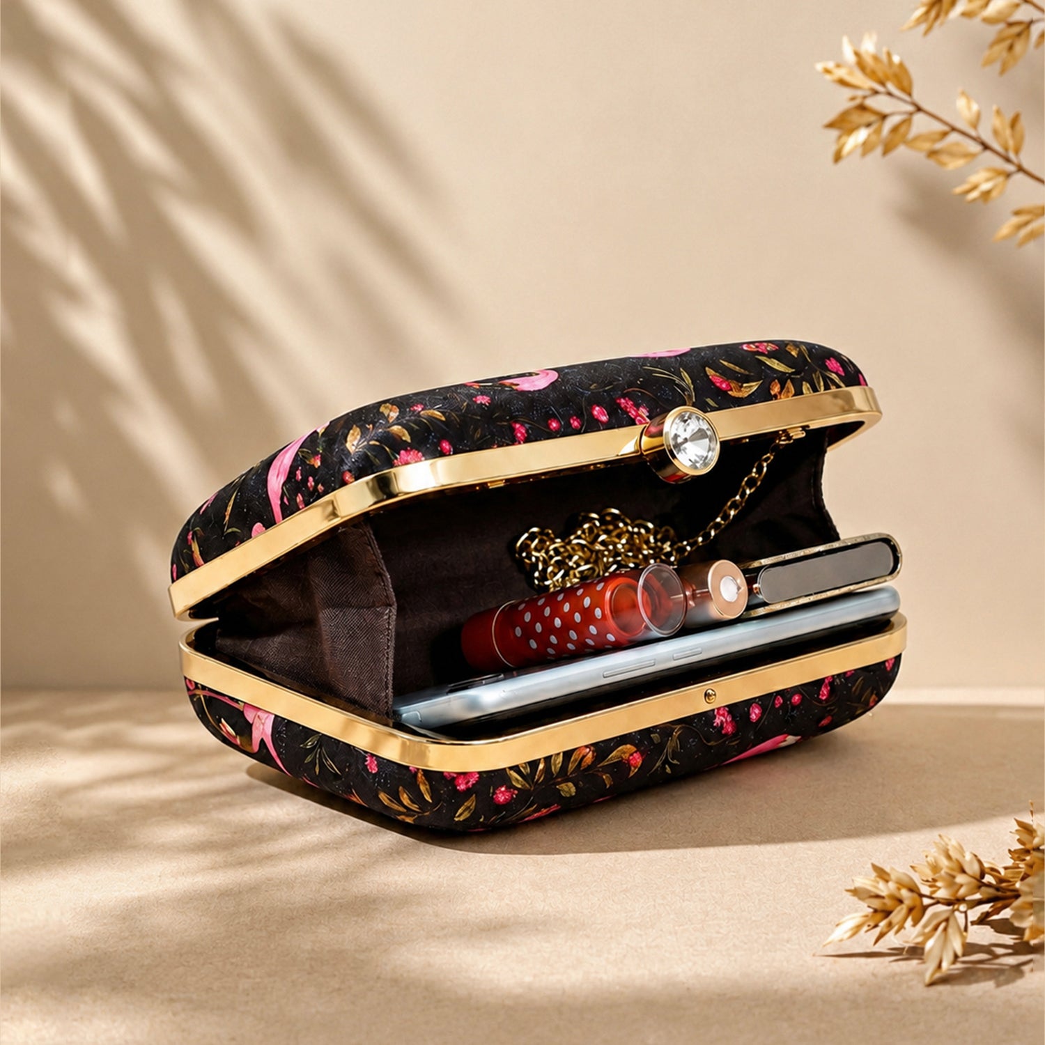 Artklim Black Flamingo Printed Designer Clutch