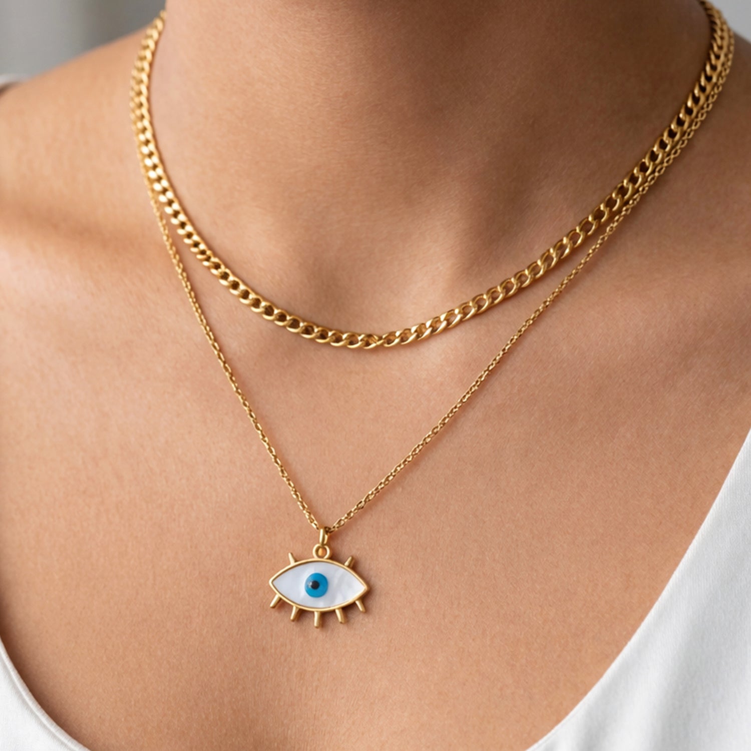 Artklim Minimalist Gold Evil Eye Anti-Tarnish Necklace