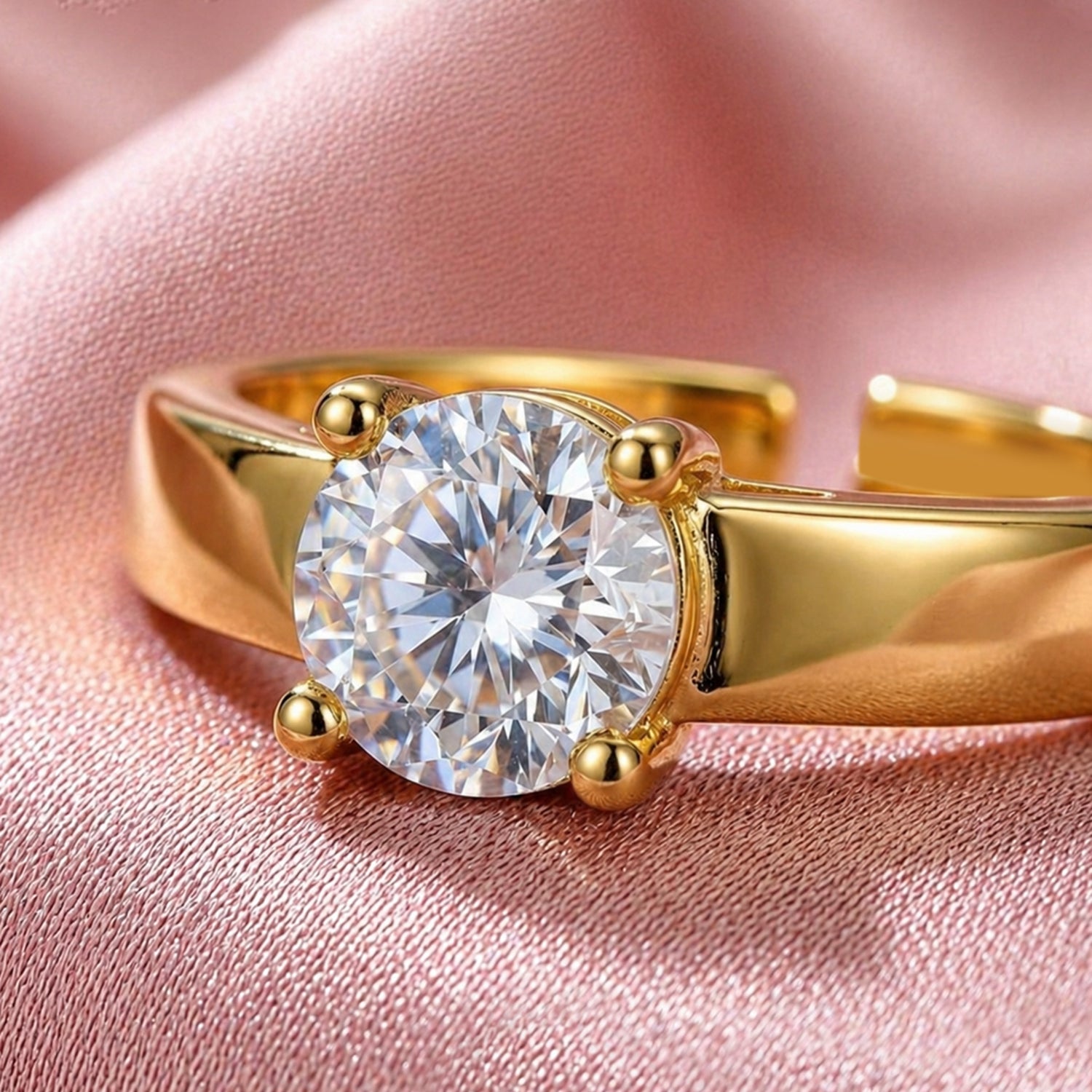 Artklim Gold-Plated Classic Solitaire Adjustable Anti-Tarnish Ring
