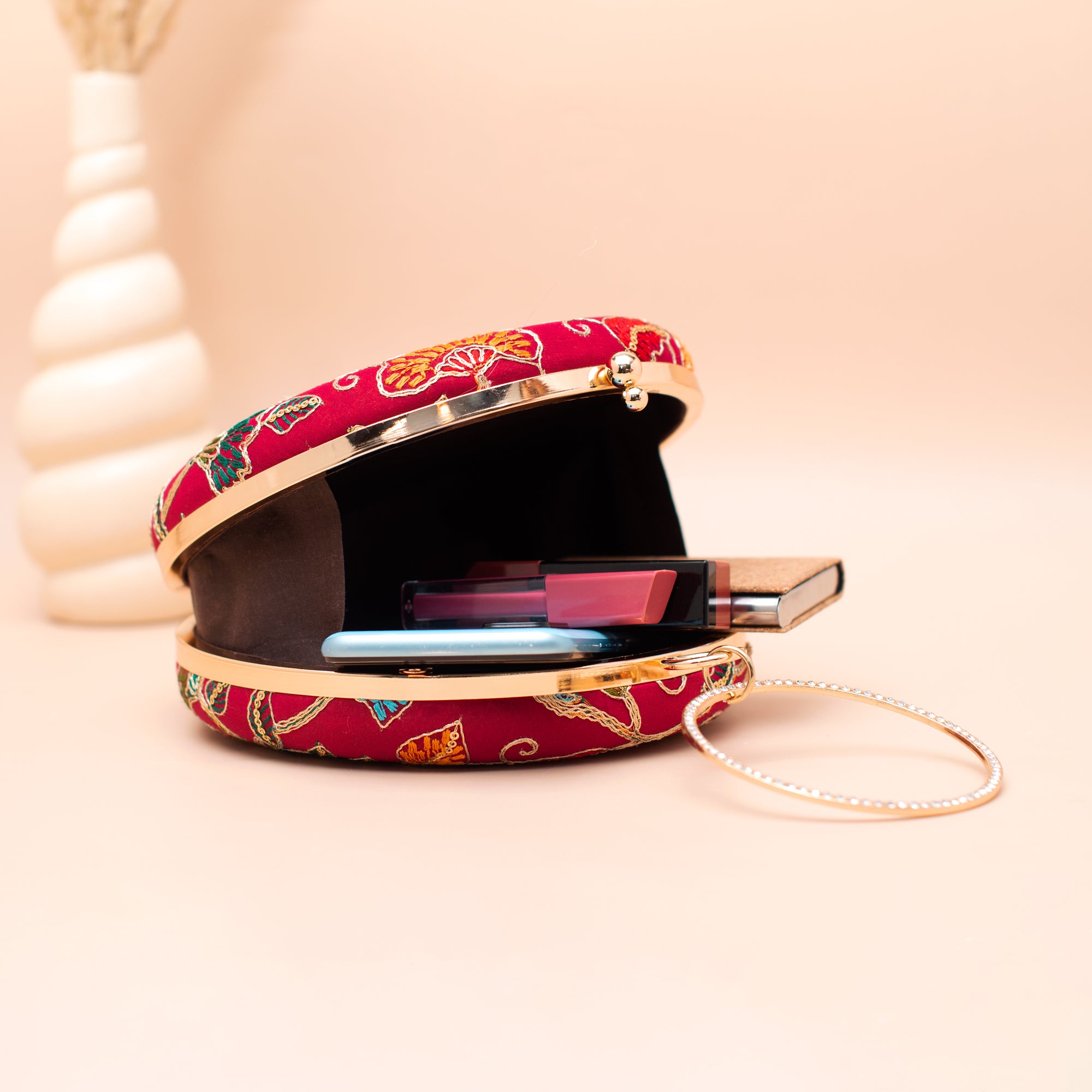 Artklim Crimson Peacock Majesty Embroidery Clutch