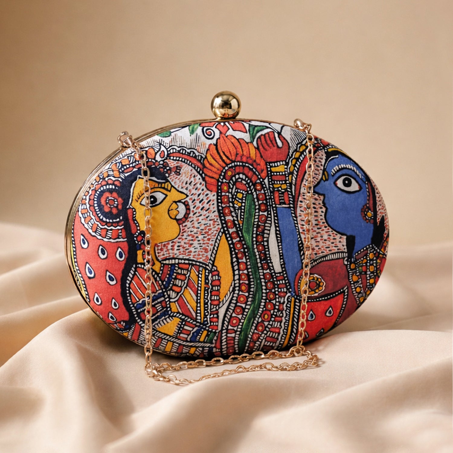 Artklim Madhubani Print Oval clutch