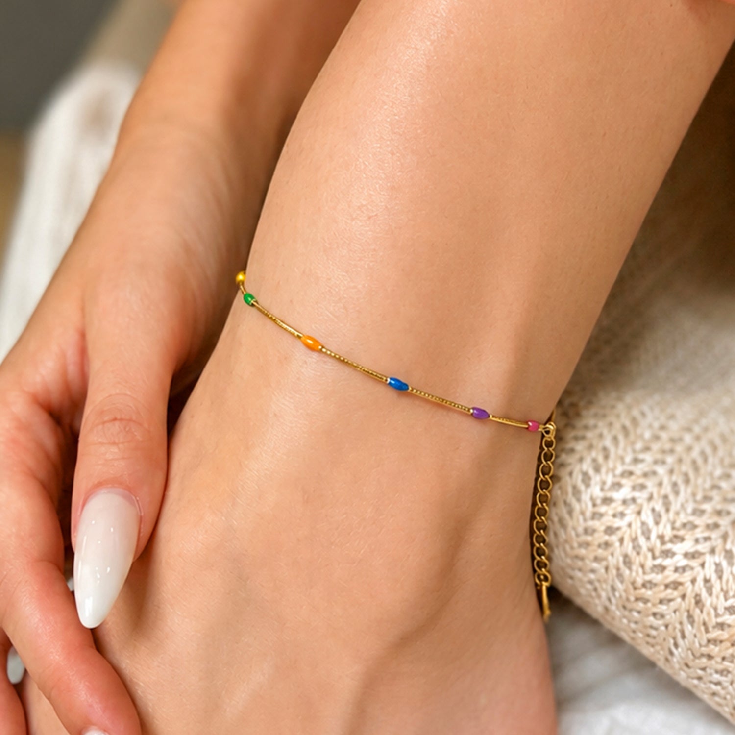 Artklim Rainbow Beaded Gold Chain Minimalist Anti-Tarnish Anklet