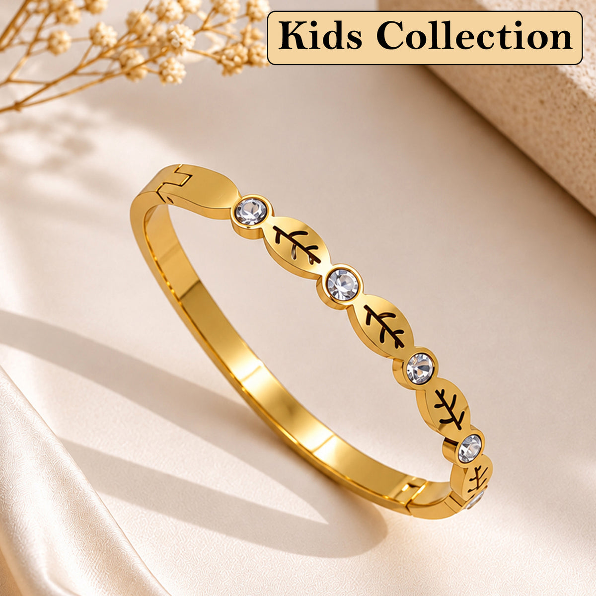 Artklim Elegant Leaf Crystal Gold-Tone Anti-Tarnish Kids Bracelet
