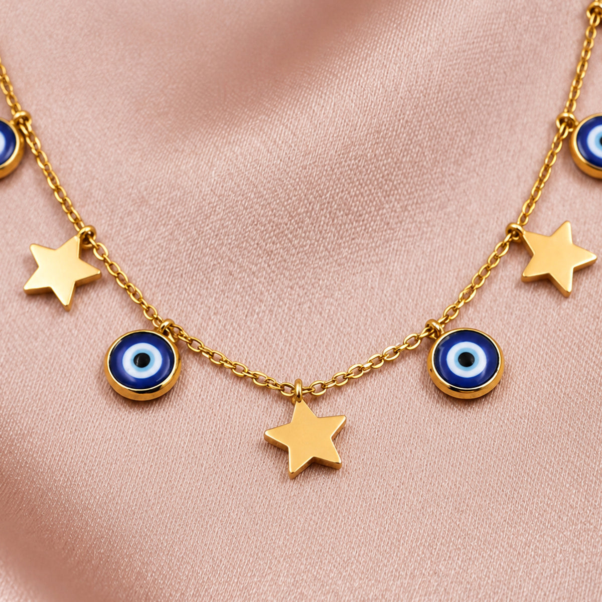 Artklim Blue Evil Eye Star Charm Gold Anti-Tarnish Pendant Necklace