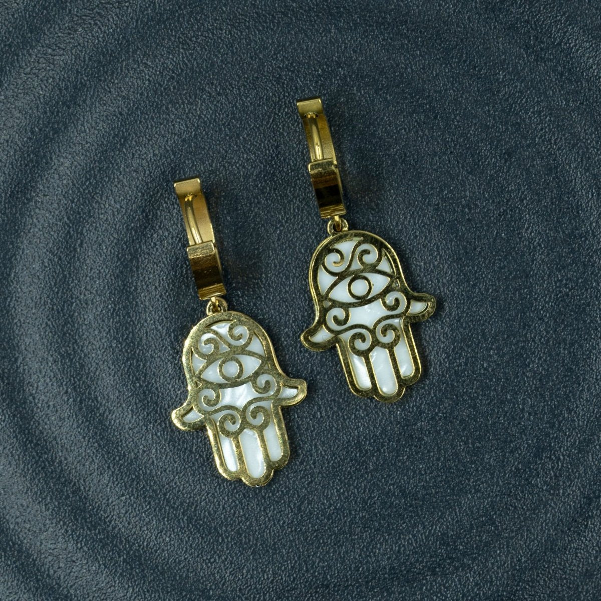 Artklim Hamsa Hand Gold Plated Drop Hoop Earrings