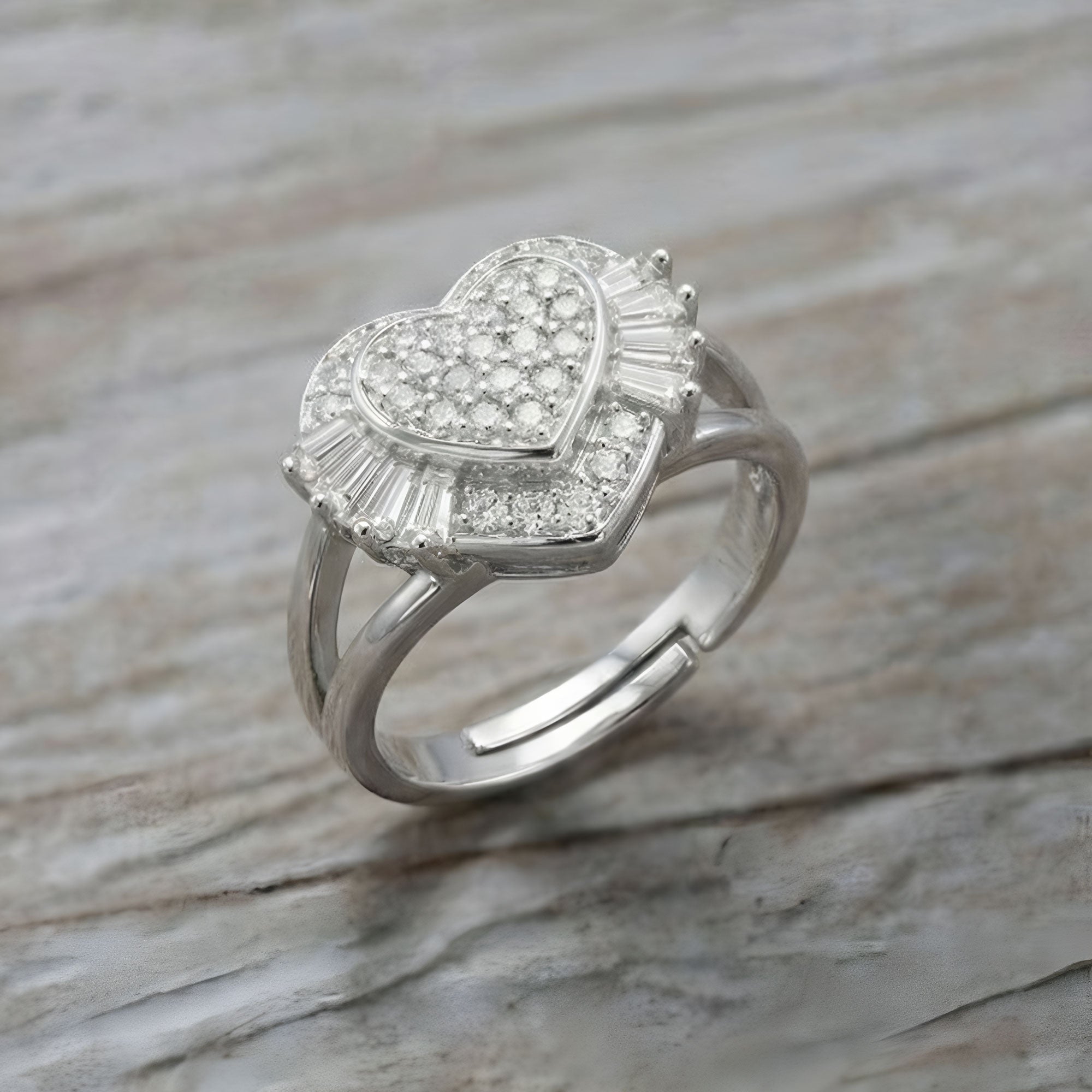 Artklim Silver-Tone Crystal Heart Bloom Anti-Tarnish Ring