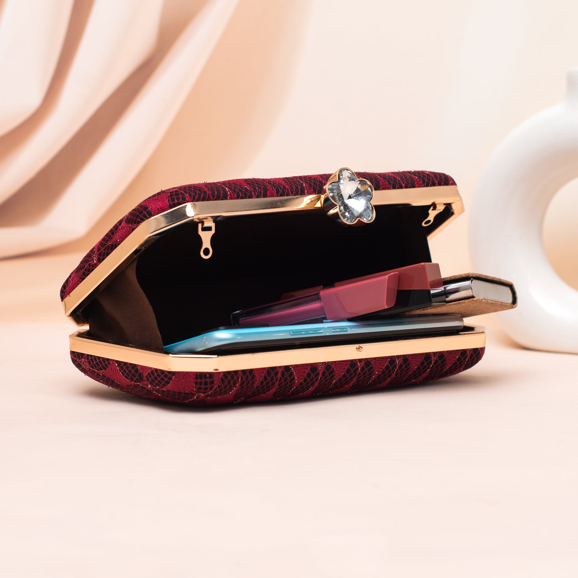 Artklim Maroon Patterned Embroidery Clutch