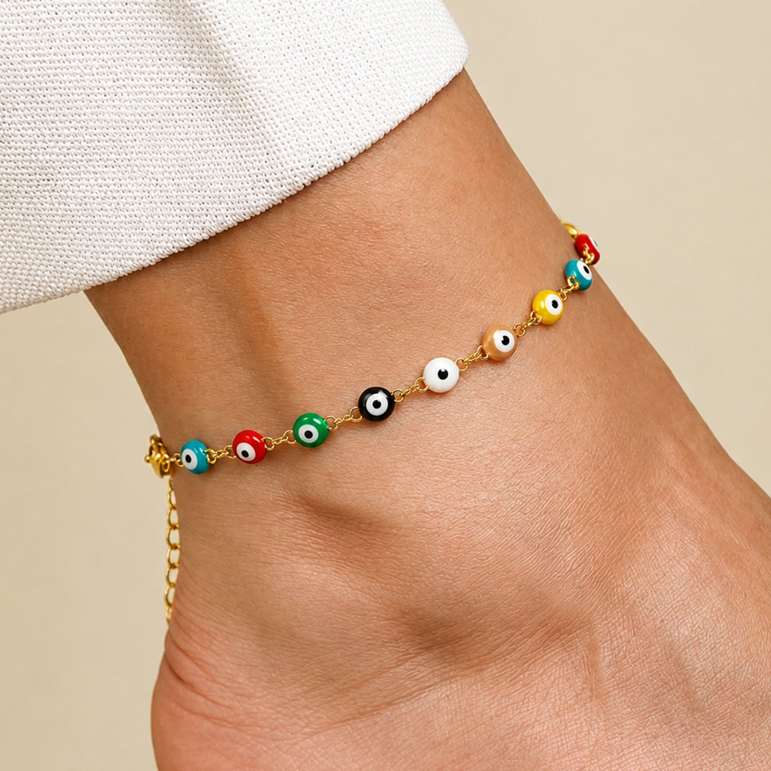 Artklim Multicolor Evil Eye Beaded Lucky Charm Anti-Tarnish Anklet
