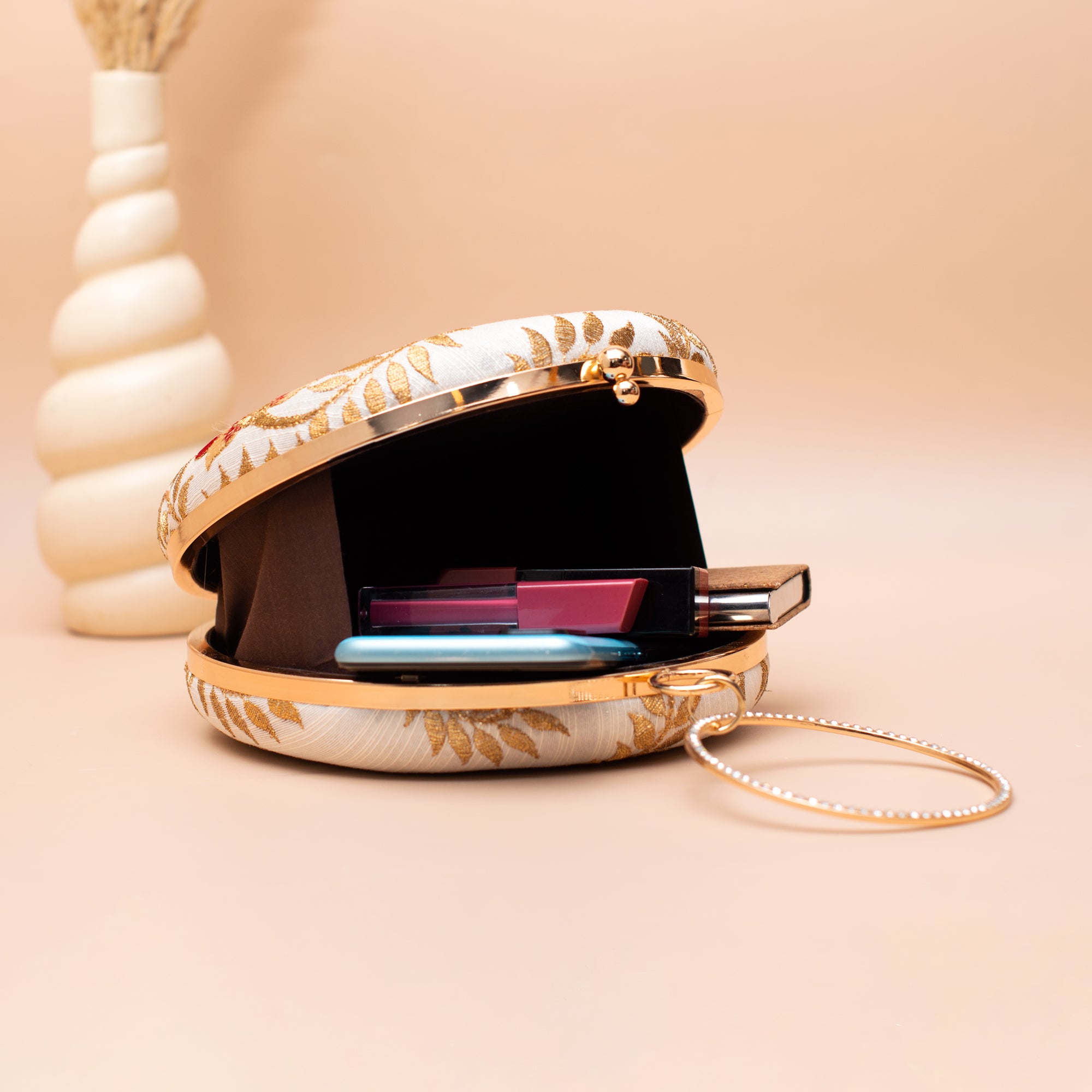 Artklim Golden Bloom Round  Embroidery Clutch