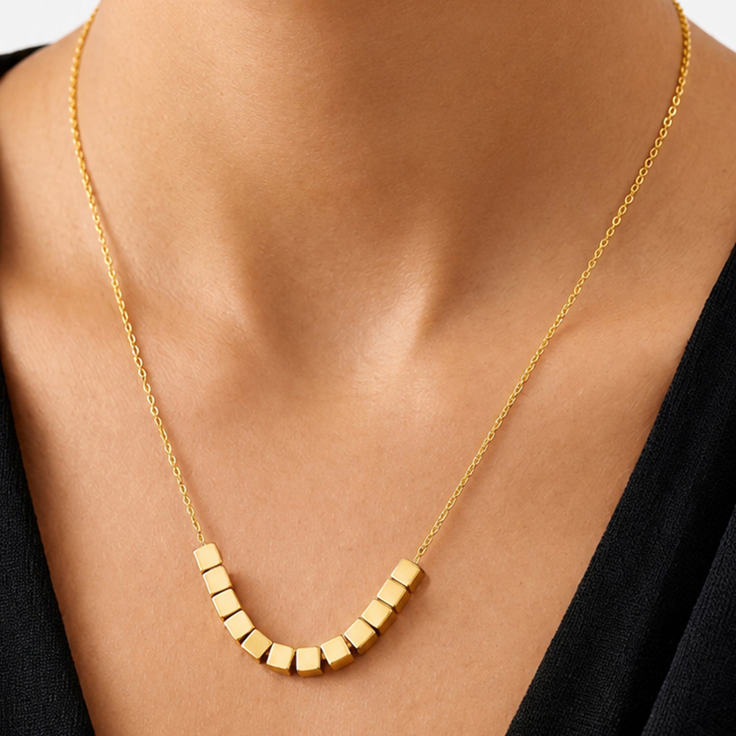 Artklim Minimal Gold Cube Bar Anti-Tarnish Pendant Necklace
