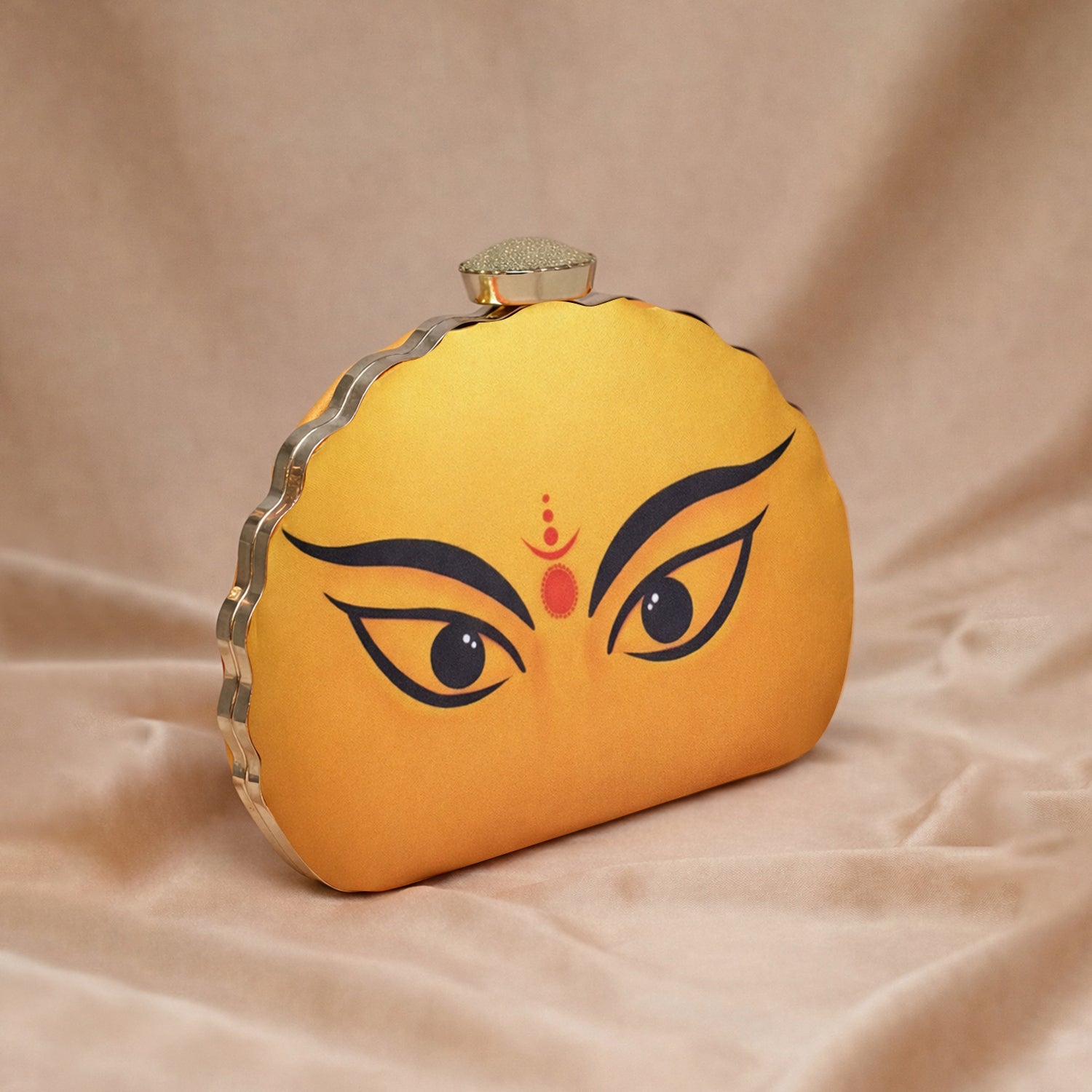 Artklim Durga Eyes Yellow Printed D-Shape Clutch