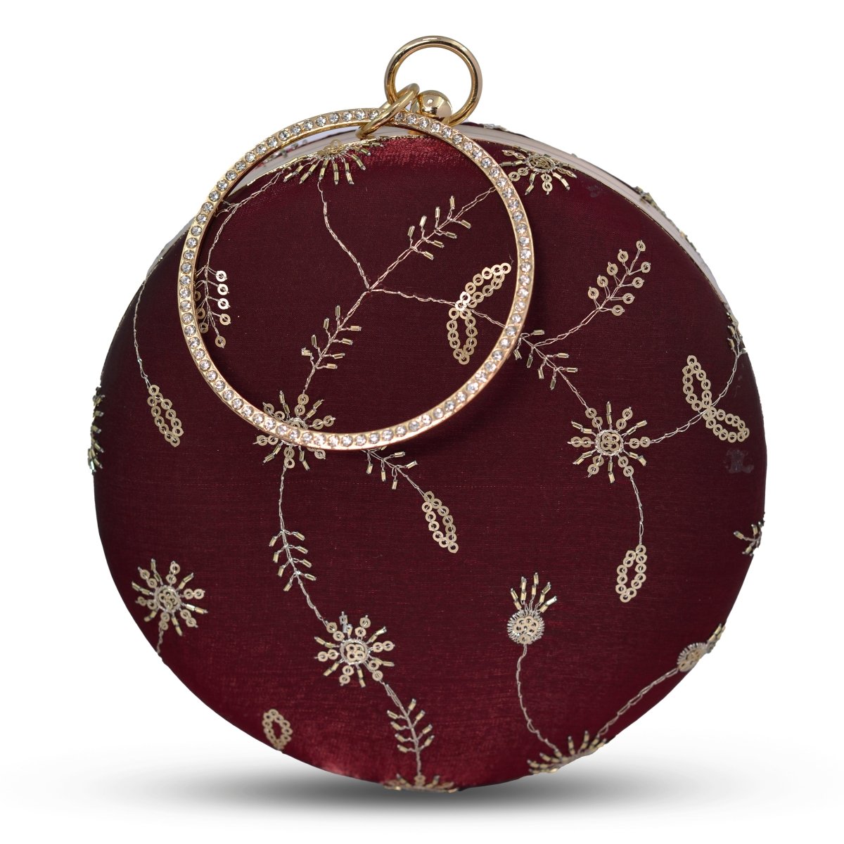 Artklim Maroon Base Golden Sequins Embroidery Clutch