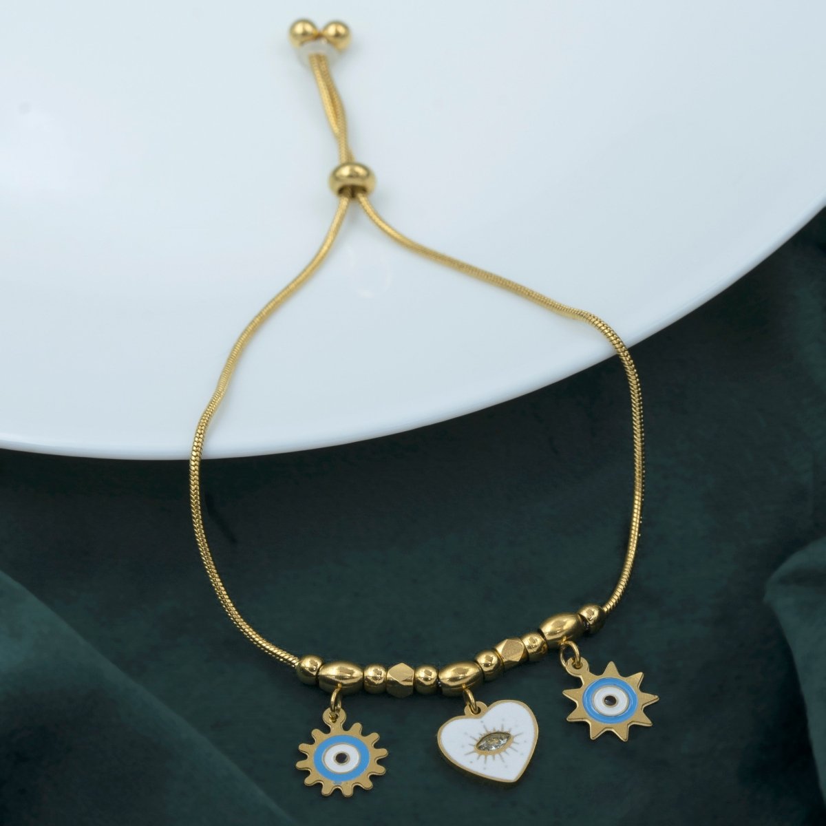 Artklim Gold Plated Heart And Evil Eye Charms Bracelet