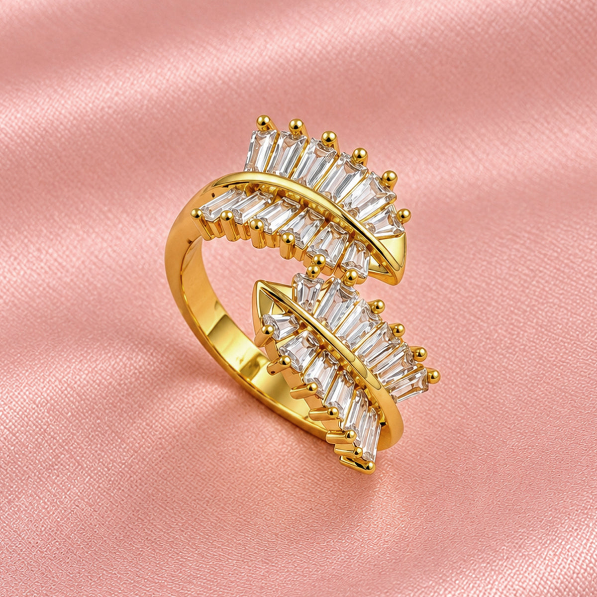 Artklim Elegant Spiral CZ Crystal Gold-Tone Statement Anti-Tarnish Ring